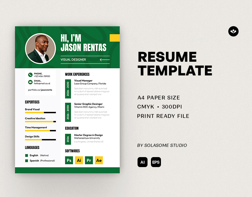 Bold Green Resume cv design graphic design portfolio profile resume resume template solasome template