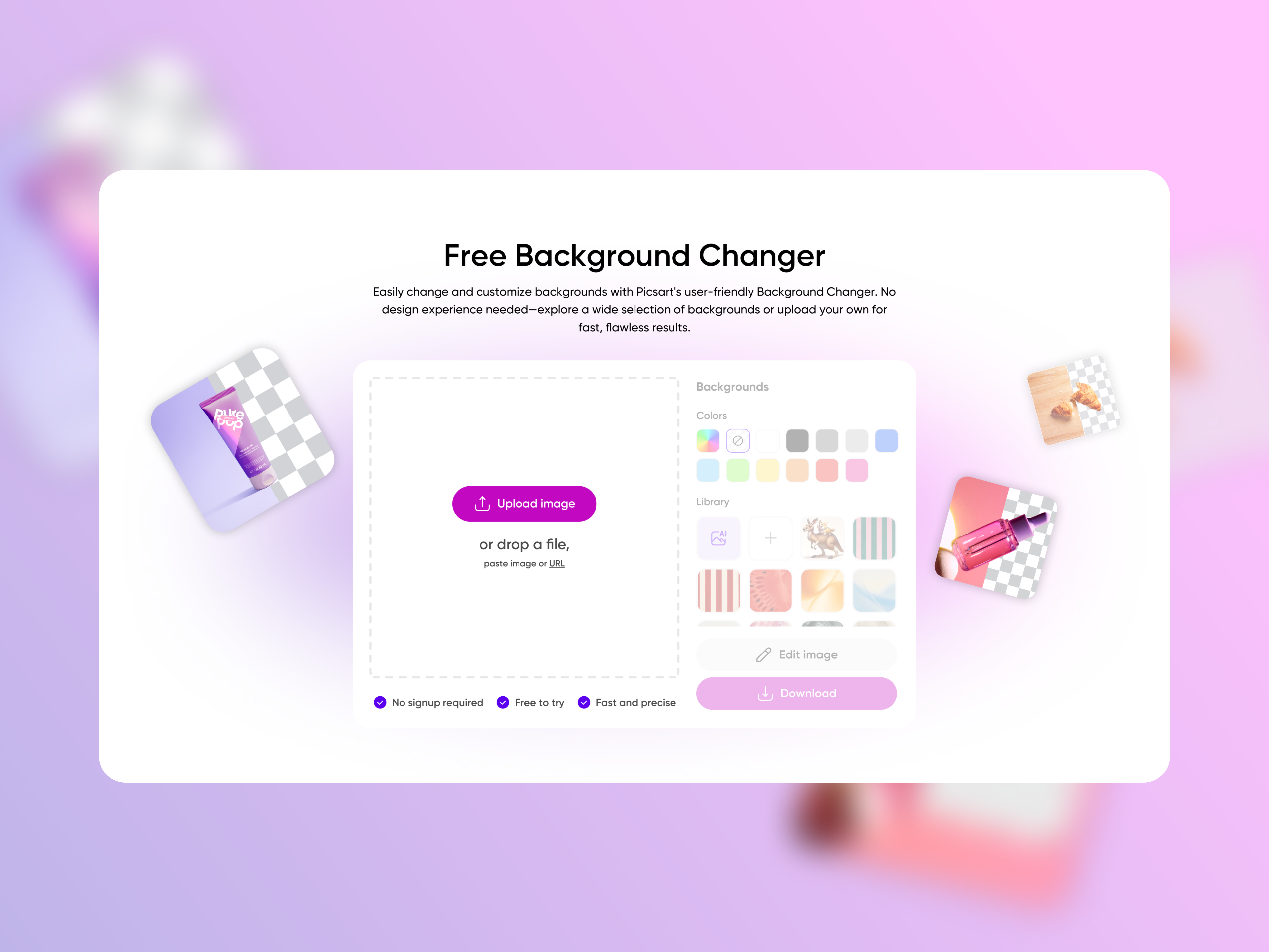 Picsart Background Changer — Landing Page Redesign ai tools artificial intelligence background changer background remover conversion optimization creative tools figma growth design image editing interaction design landing page redesign photo editing picsart product design responsive design ui design upload experience user experience ux design web design