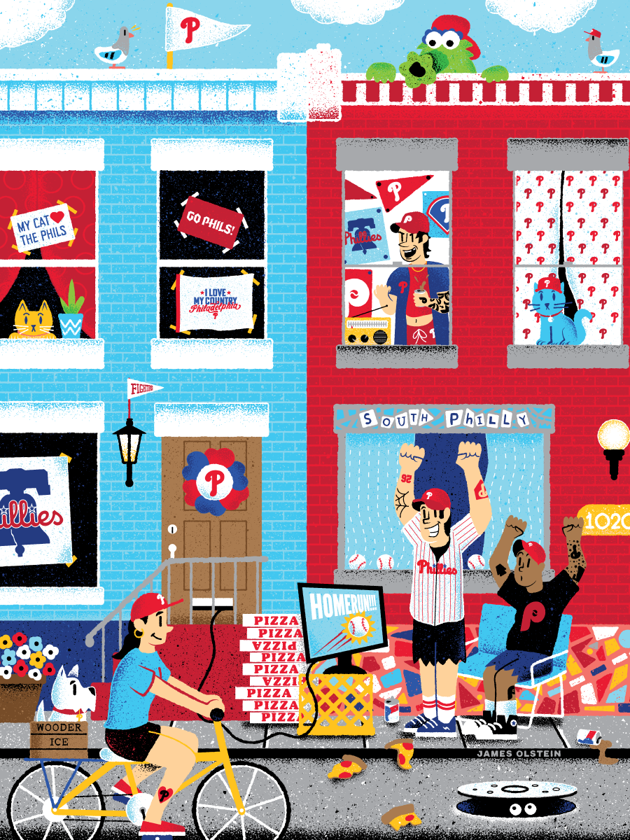 Phillies - South Philly illustration by James Olstein editorial editorial illustration i love my country philadelphia illustration james olstein philadelphia phillies south philly texture vector