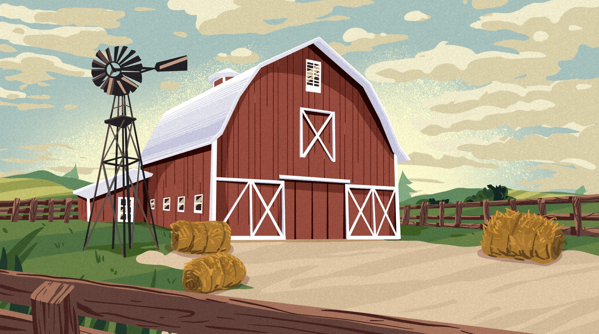 The Heart of the Farm barn countrylife countryside editorial illustration farm farm illustration farmland fields hay illustration landscape landscape illustration nature nature illustration rural rural illustration scenic vintage vintage illustration windmill