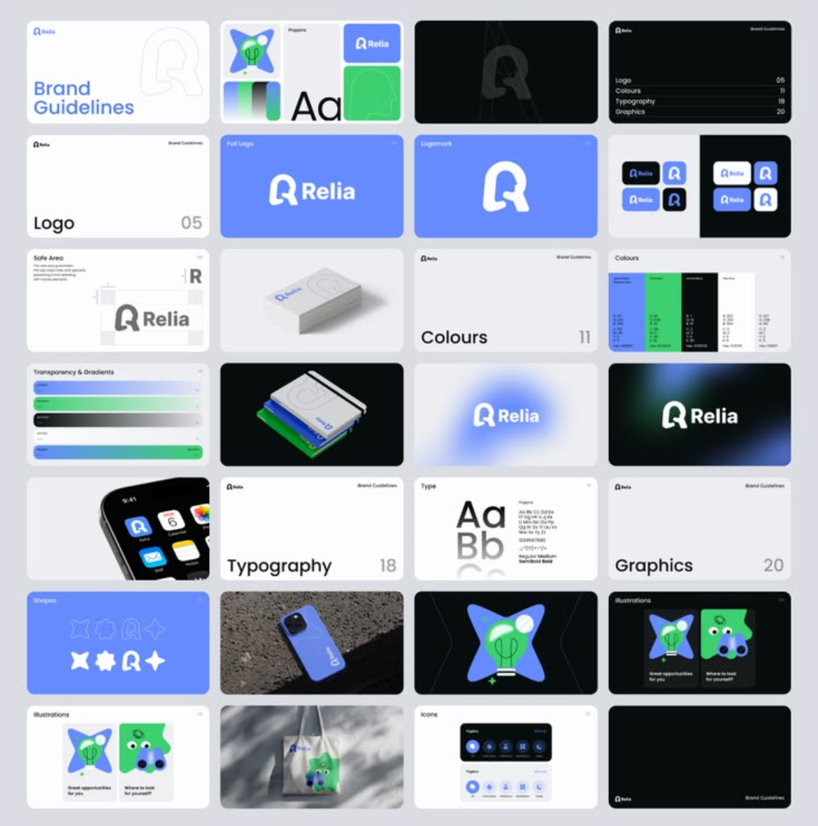 Relia — Tech & Software Brand Identity Guidelines app icon app icon design blue logo design brand guidelines brand style guide brand system corporate identity dribbble portfolio graphic design logo mark minimalist logo modern logomark poppins typography saas branding software identity tech branding tech company logo ui brand identity vector illustration visual identity
