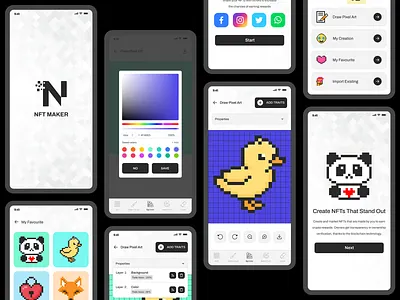 NFT Maker Mobile App UI Kit android app ui kit create nft digital artists figma figma design ios nft nft creator nft design nft maker app nft marketplace nft mobile app nft selling app ui ux