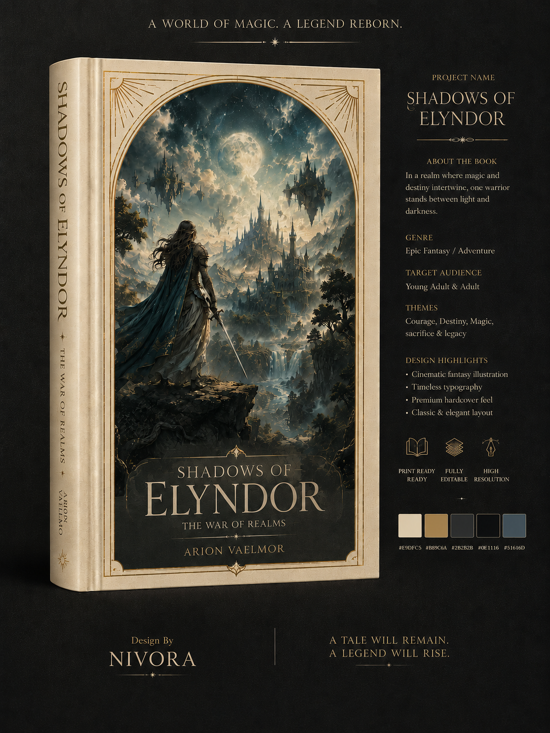 Epic Fantasy Design for Book Cover book cover book cover design book mockup cinematic illustration concept art cover design digital painting editorial design epic fantasy fantasy artwork fantasy book cover fantasy illustration graphic design hardcover design hardcover mockup luxury design novel cover print design publishing design typography