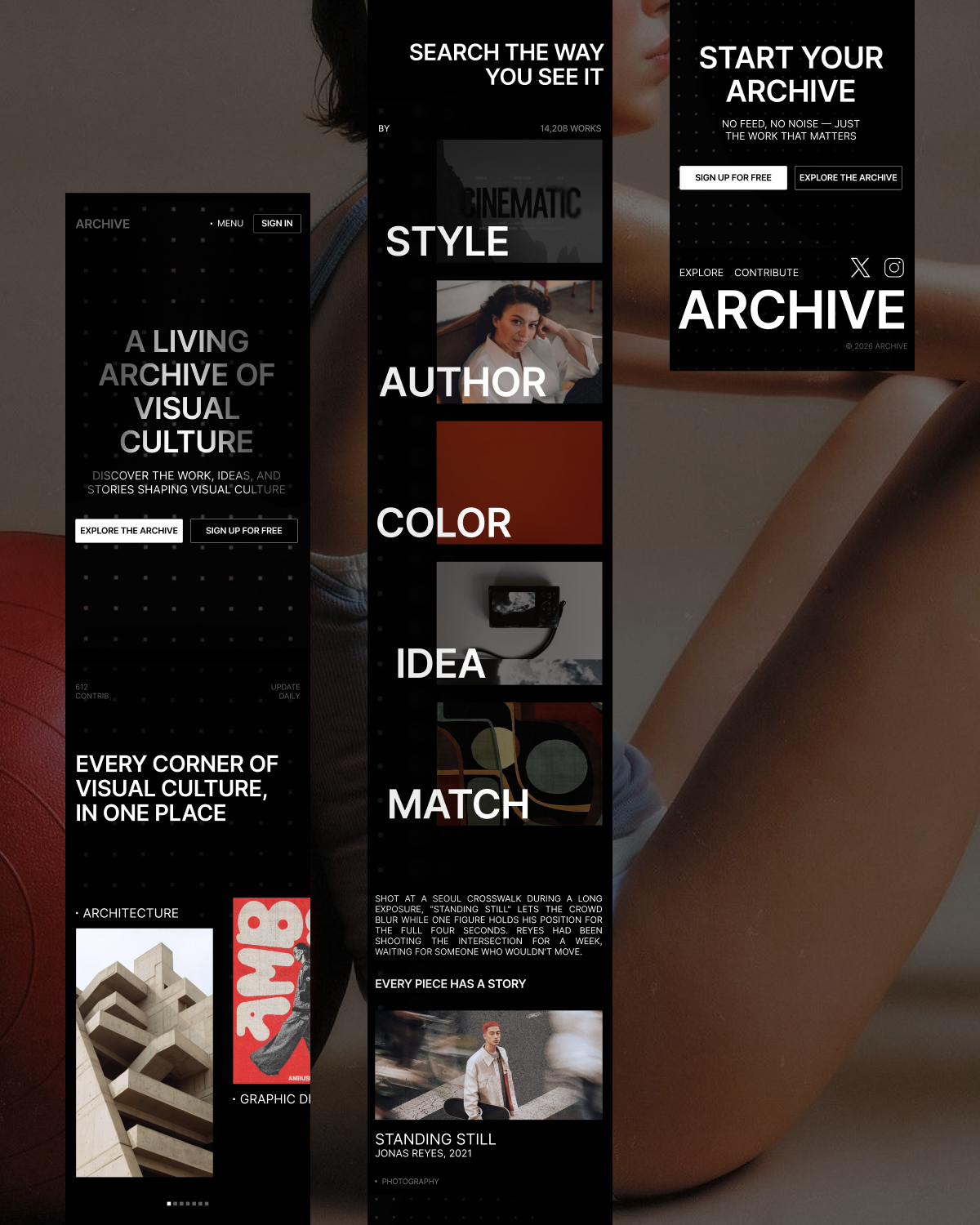 UI/UX Design for a Visual Discovery Platform | ARCHIEVE animation archive art art design author exploration platform gallery graphic design illustration interaction design landing page minimalistic design motion design pinterest ui ui ux design user experience user interface ux web design