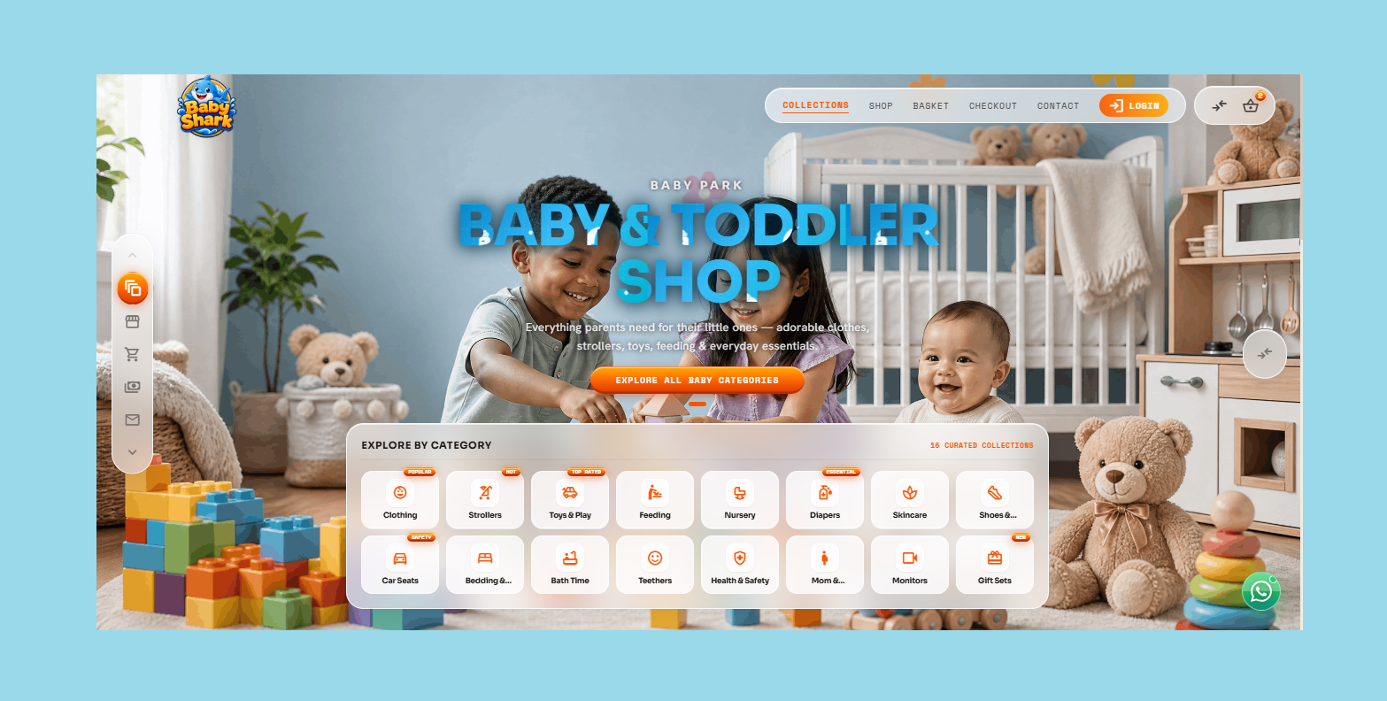 Baby Shop - ECommerce Store(Easy to Install React Script) backend development css dashboard design ecommerce frontend development full stack development html landing pages mobile responsive modern web design react responsive design saas ui design ux design web design web development website development wordpress