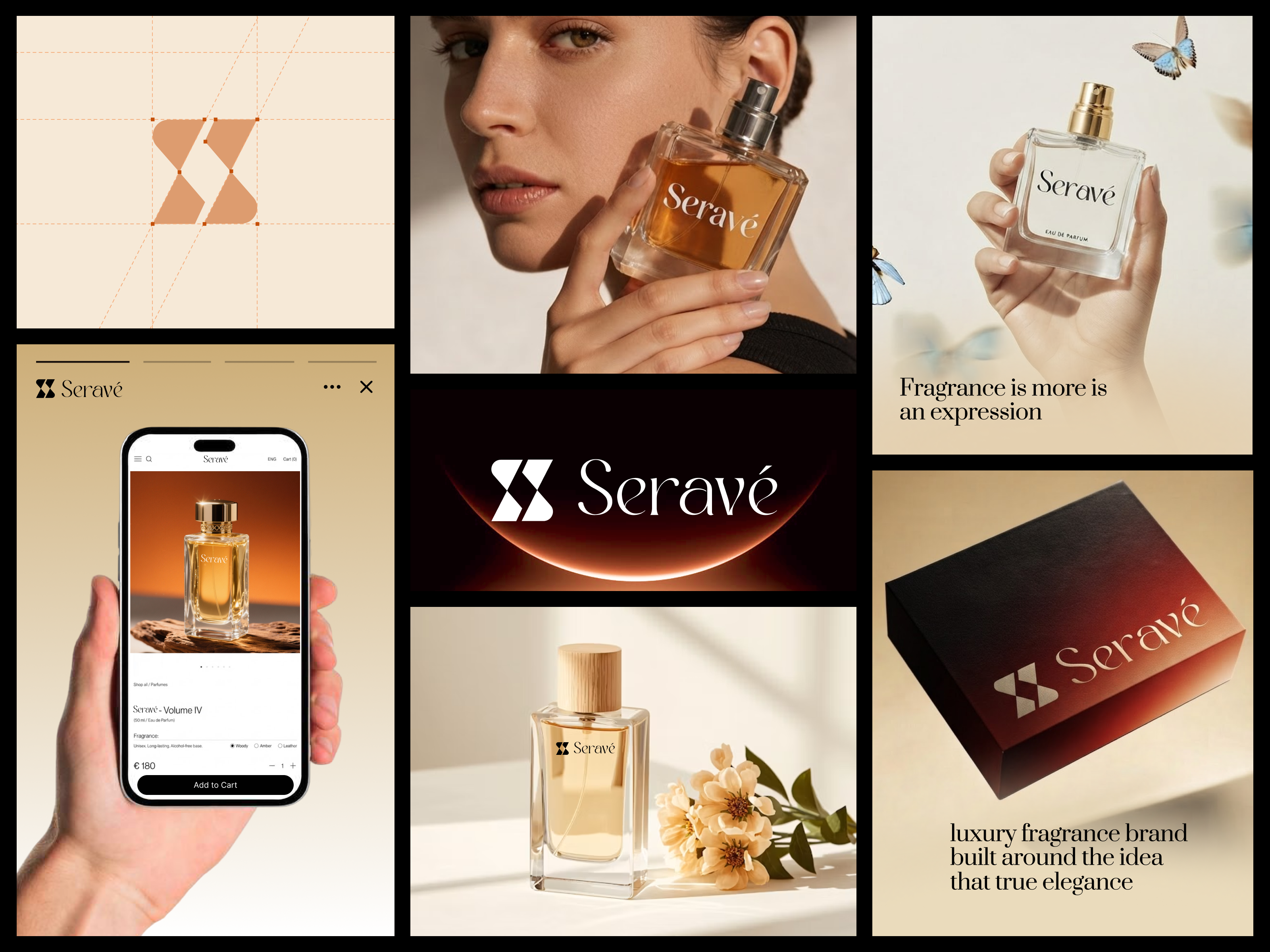 Seravé - Perfume Shop Brand Identity brand identity brandbook branding fragrance fragrance branding design logo design luxurybranding minimal brand design modern branding design 2026 perfume perfume brand identity perfume shop branding perfumepackaging scentdesign trend branding design visual identity