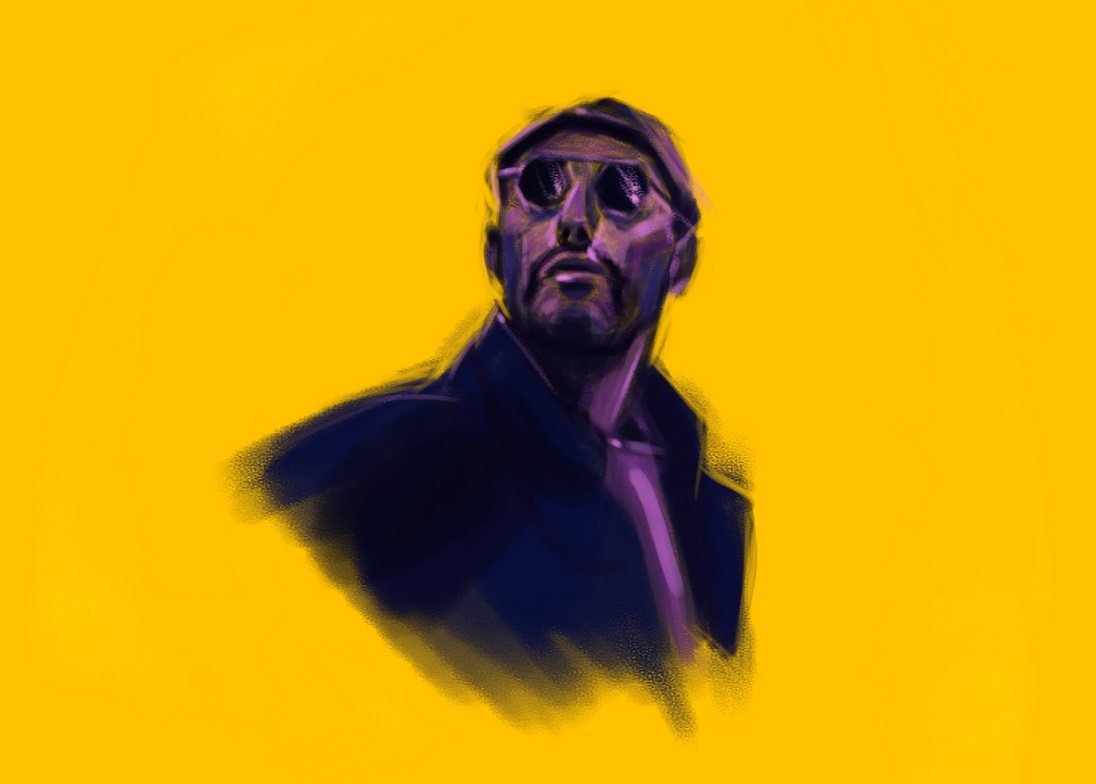 leon 🪴 1998 actor art cg characterdesign cinema digital draw illustration jean reno leon luc besson man paint portrait purple the professional yellow