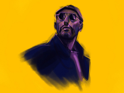 leon 🪴 1998 actor art cg characterdesign cinema digital draw illustration jean reno leon luc besson man paint portrait purple the professional yellow