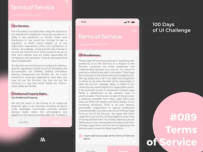 100 Days of UI - Day #089 (Terms of Service) adobe xd app app design branding dailyui dailyui 089 dailyui 89 day 089 day 89 design figma graphic design illustration logo terms of service tos ui ui design ux vector