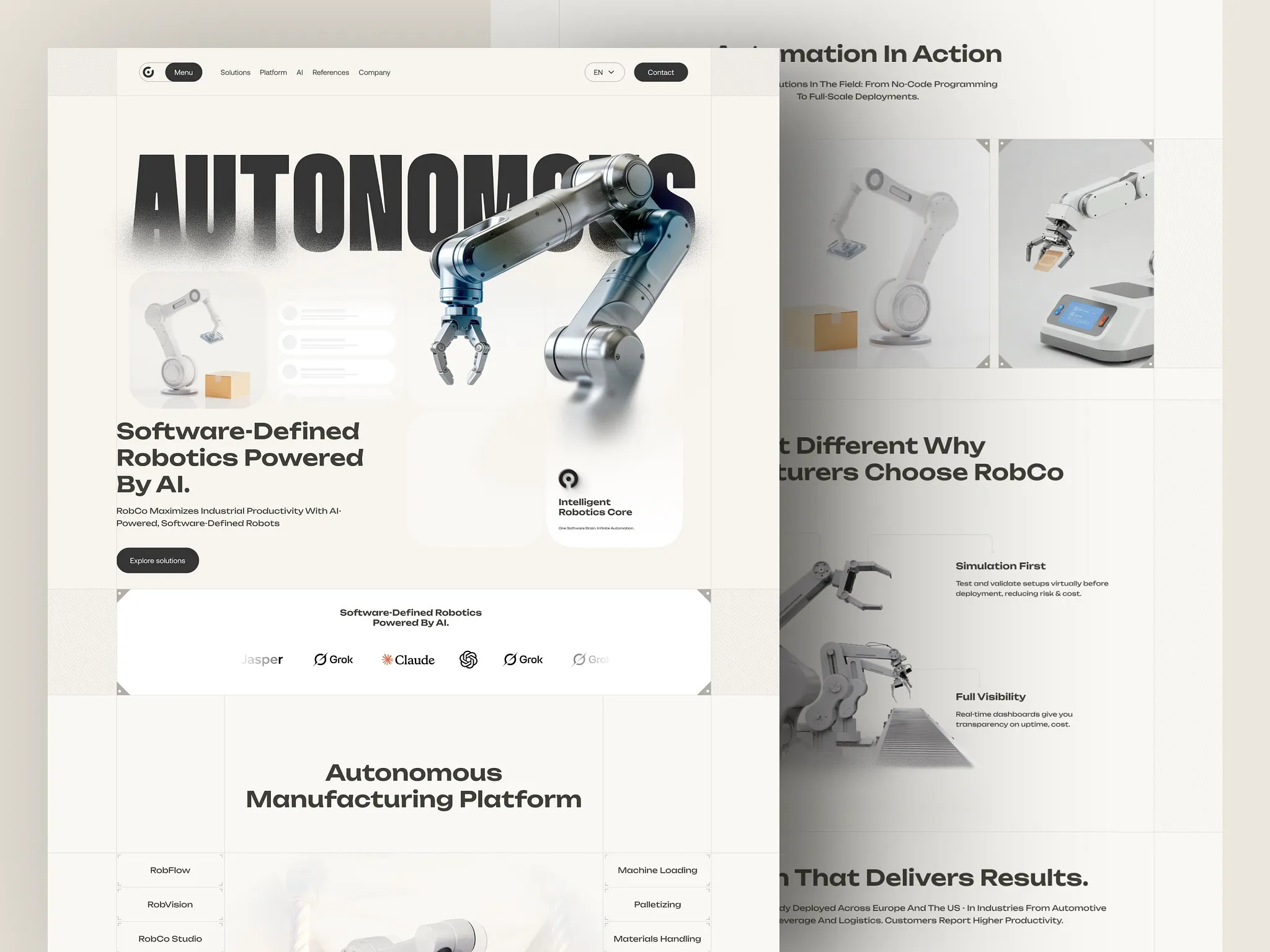 Example of Autonomous Robotics Platform — AI Manufacturing Website