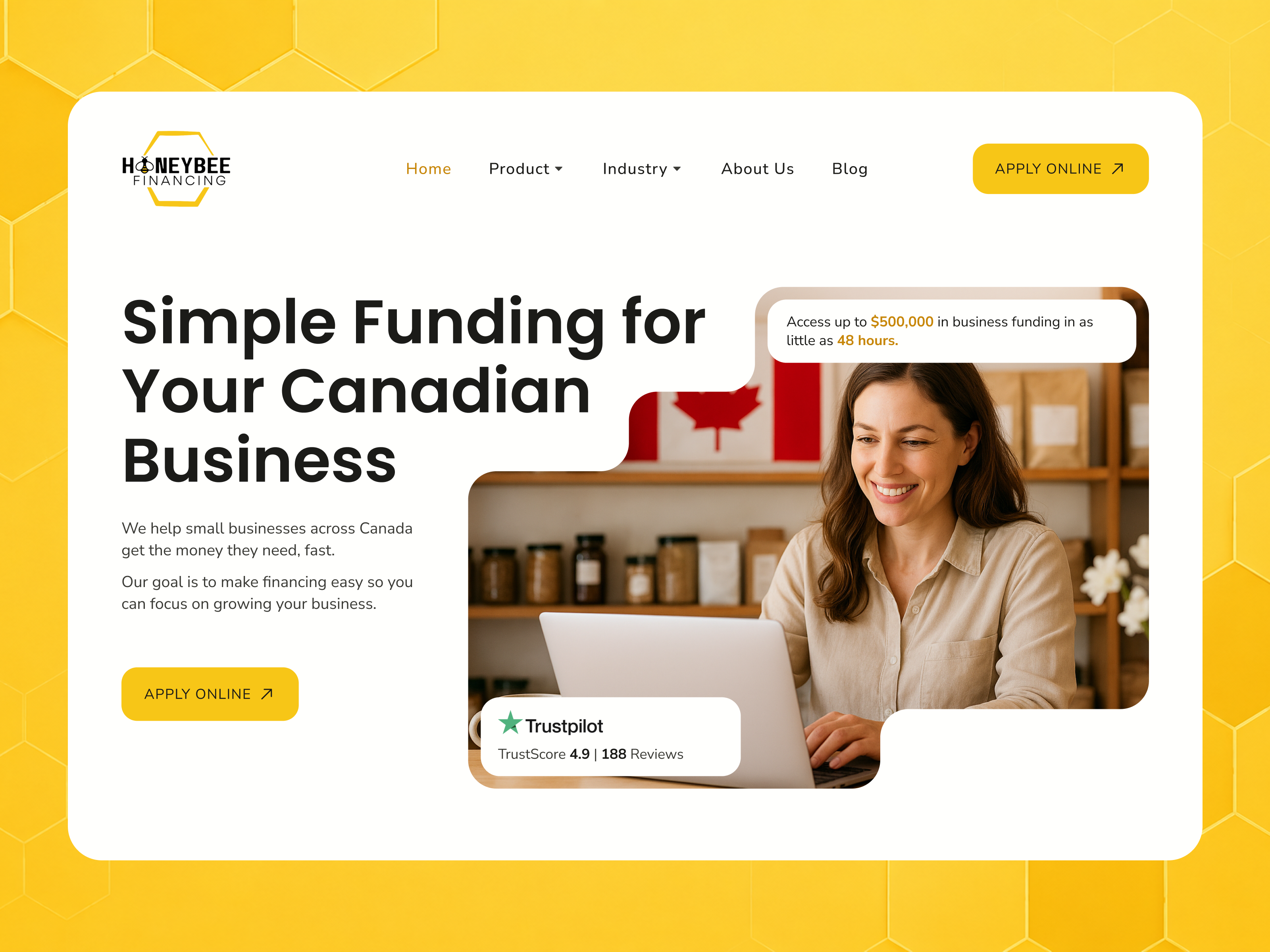 Honeybee Financing | Business Funding Website figma interaction design landing page design modern web design product design responsive design ui design uiux uiux design user experience design user flow user interface design ux design ux research ux strategy ux wireframing visual design web design website design website redesign