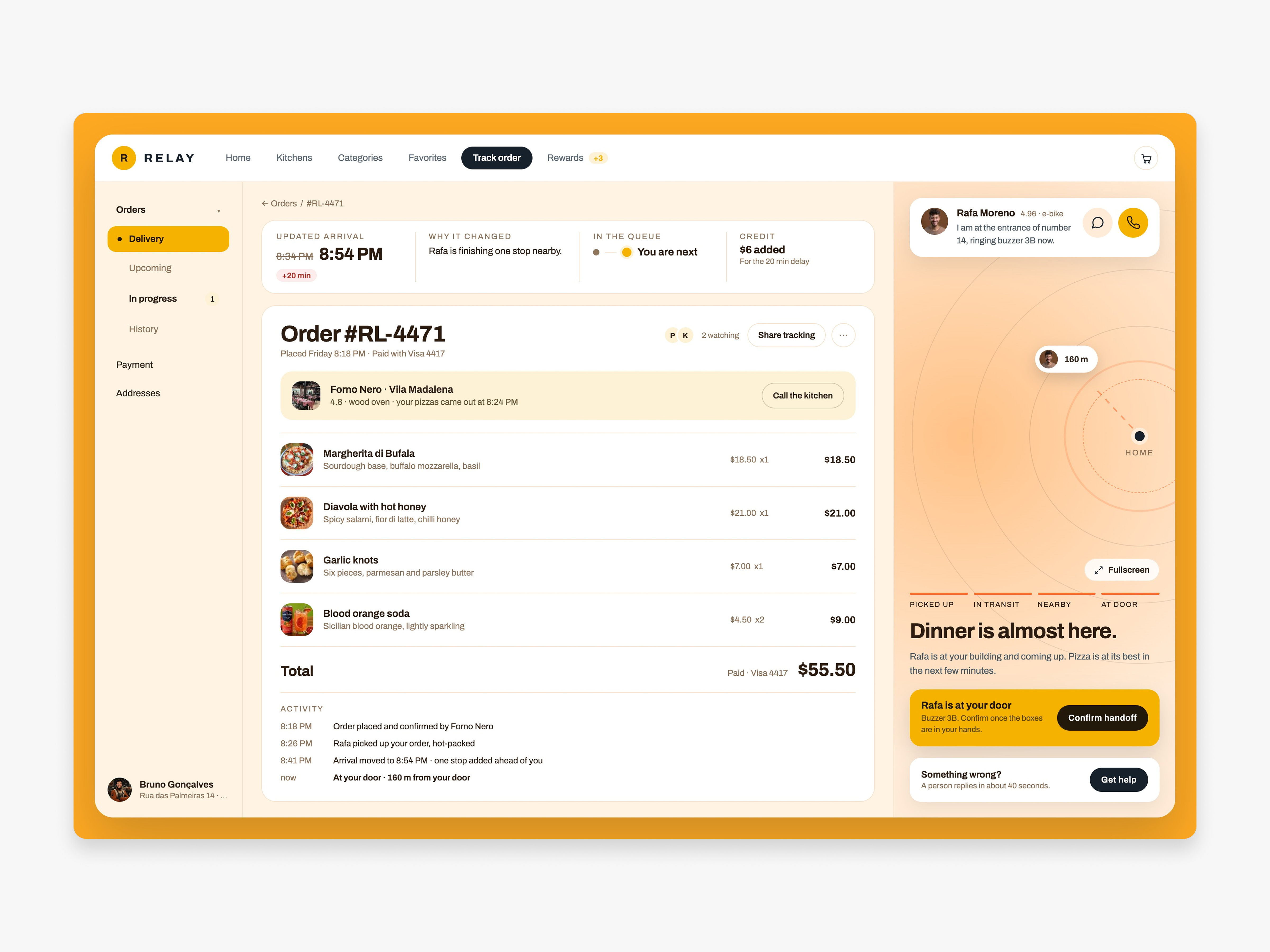 Relay — Distance you can feel dashboard delivery app food delivery product design tracking ui ux web app