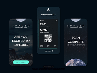 DailyUI X Spaced 024-Boarding Pass 024 boardingpass brand branding dailyui dailyui024 design earth graphic design icon jrdickie logo minimal moon qrcode space spaced ui uidesign uidesigner