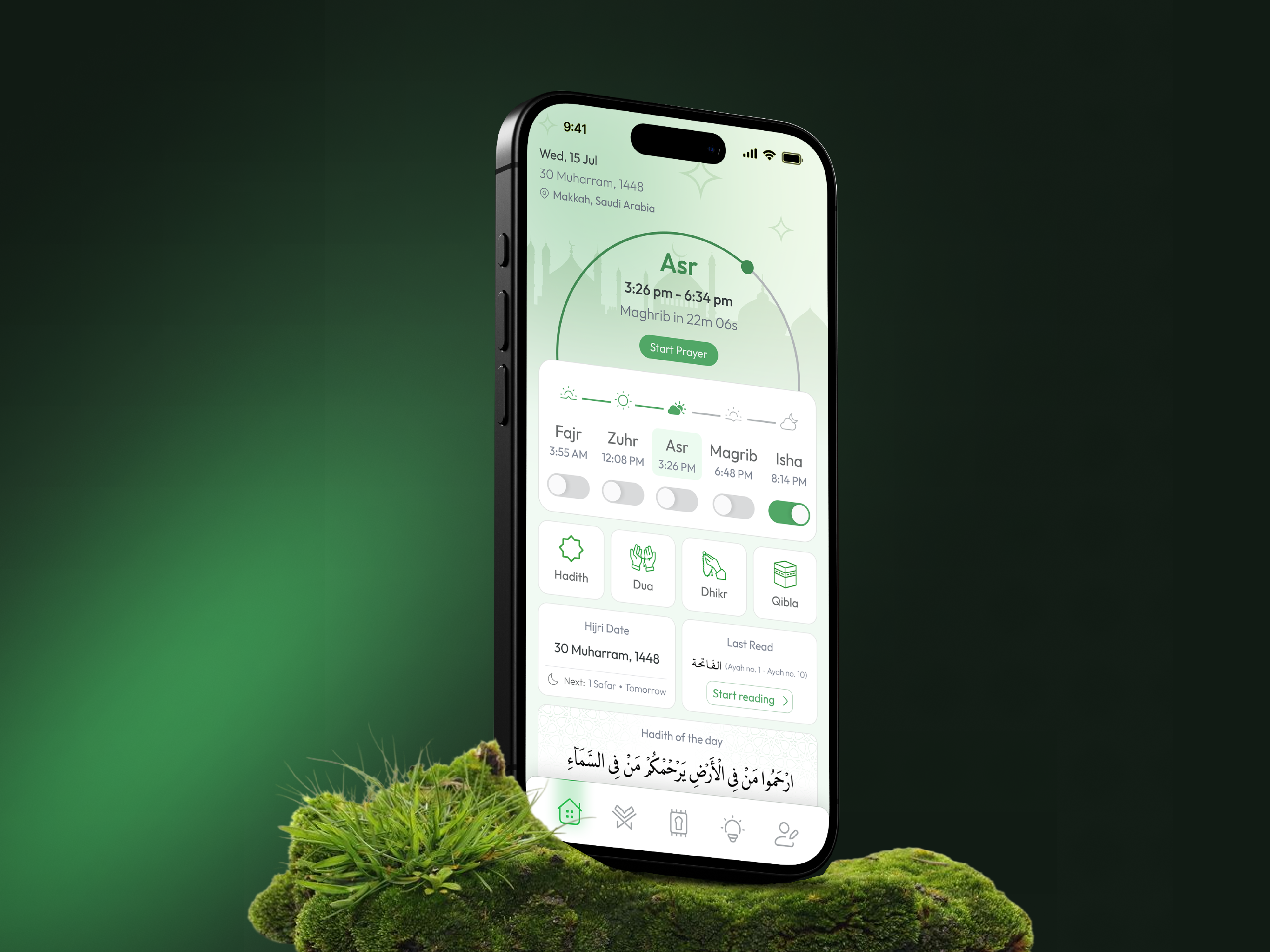 Muslim Prayer App – Salah Tracker & Islamic Learning App UI/UX dhikr app hadith app islamic app islamic learning islamic mobile app mobile app ui muslim app muslim prayer ui muslim ux design prayer app prayer times app prayer tracker qibla direction ramadan app revert muslim app salah app design salah tracker smart prayer mat