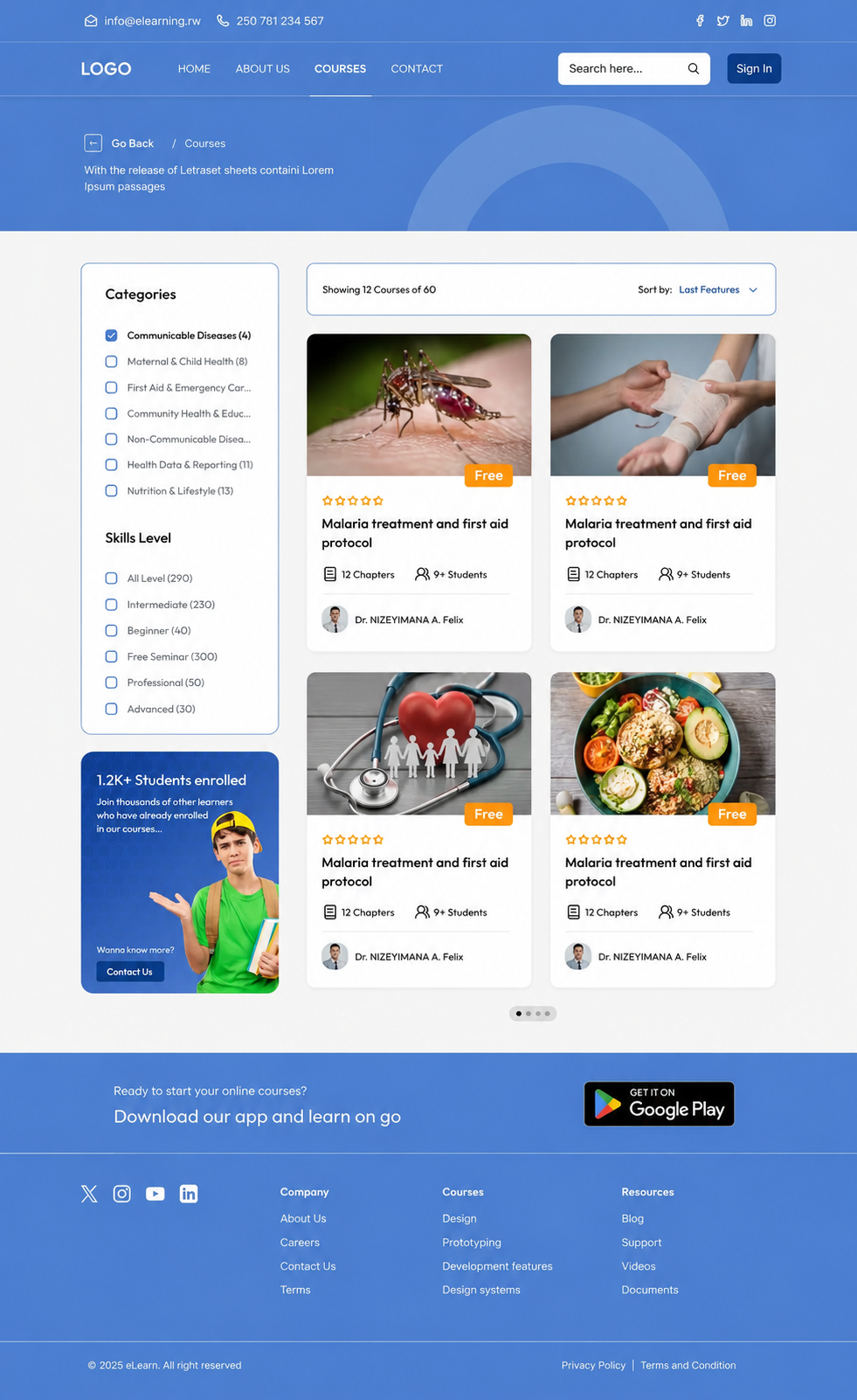 eLearn Platform – Course Listing & Course Detail Page admin arkon arkonmade community health elearning health education health education ui iwmvictor product design product development ui ui design uiux web website website design website ui