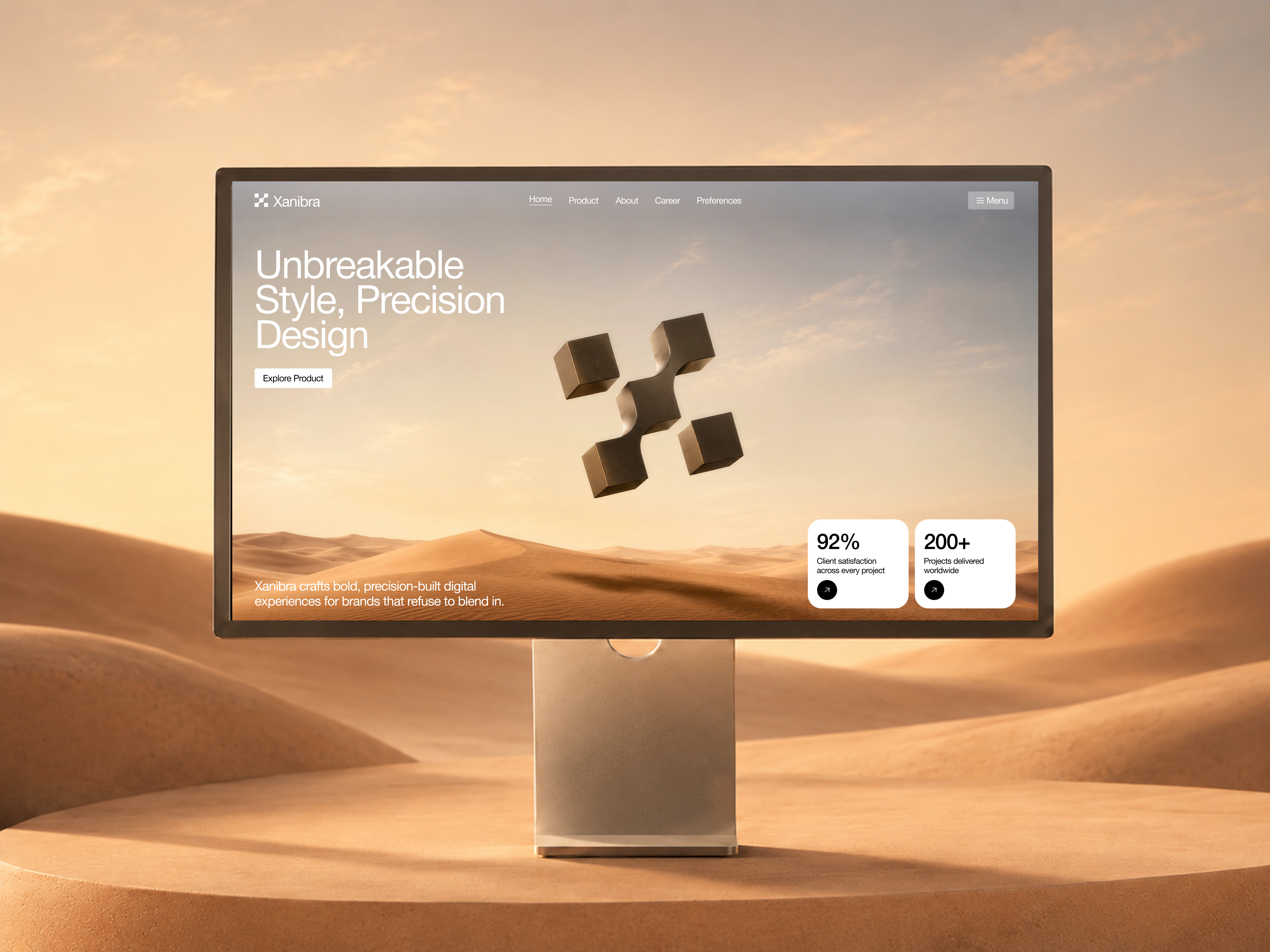 Xanibra — Precision Design Landing Concept 3d agency brand identity branding creative creative agency design agency hero section homepage landing page landing page design minimal portfolio product design typography ui design ux design web app web design website design