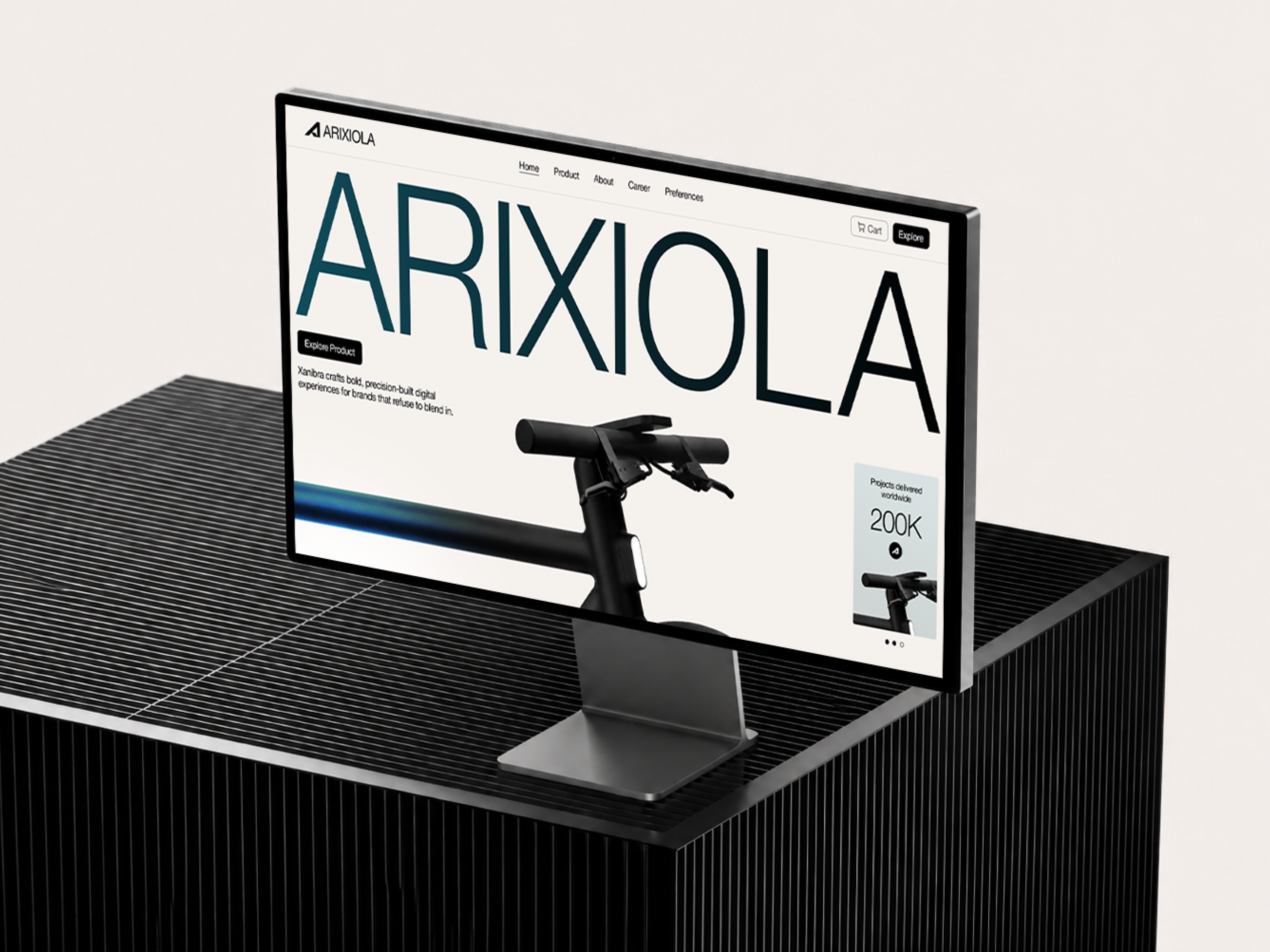 ARIXIOLA — Electric Bicycle Hero Section branding e bike e commerce ecommerce design electric bicycle hero section homepage industrial design landing page landing page design minimal product product design product page typography ui design ux design web app web design website design