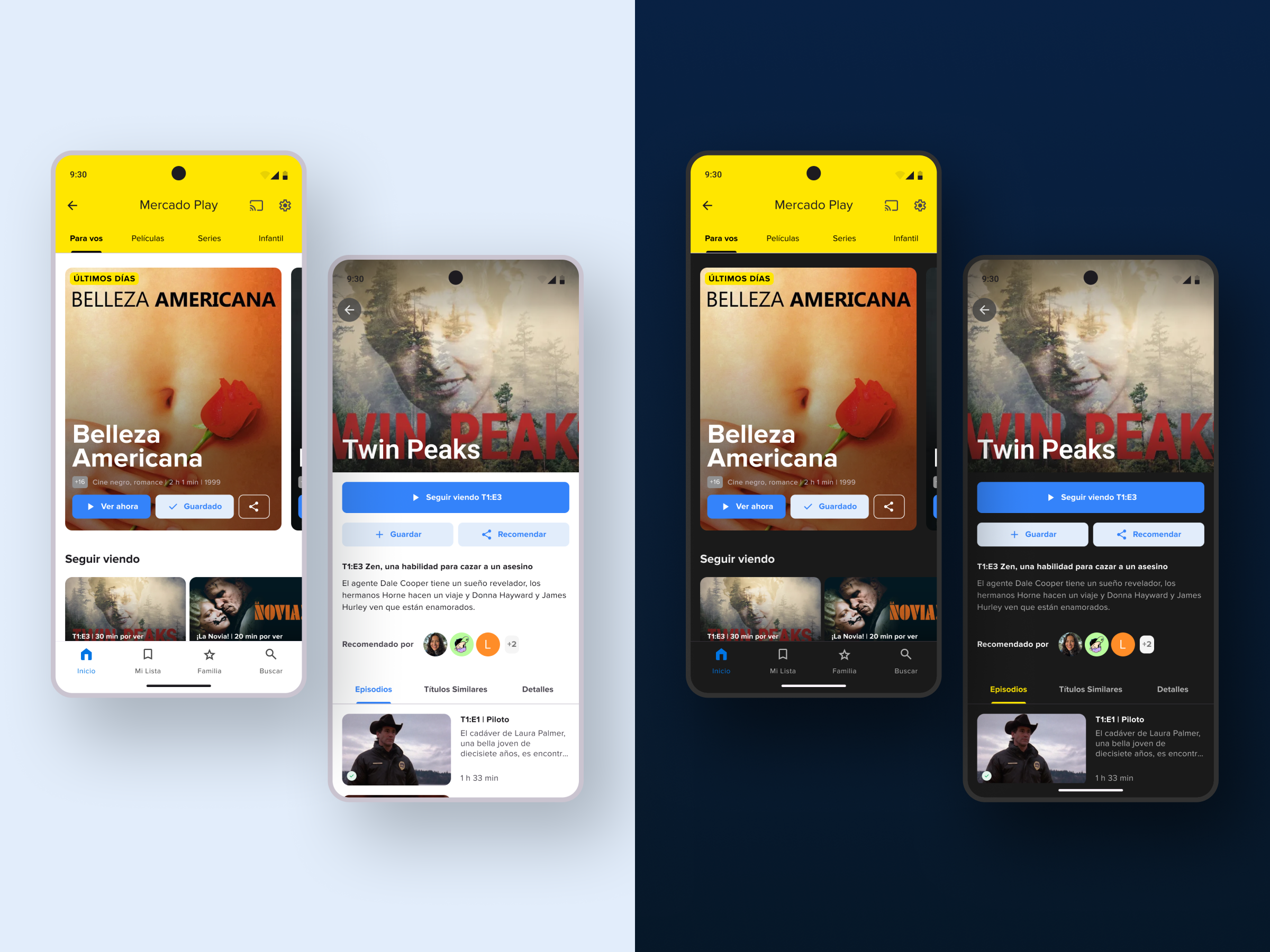 Mercado Play — Light & Dark UI Exploration app dark mode figma interaction design light mode mobile app product design prototype streaming app ui ui design visual design