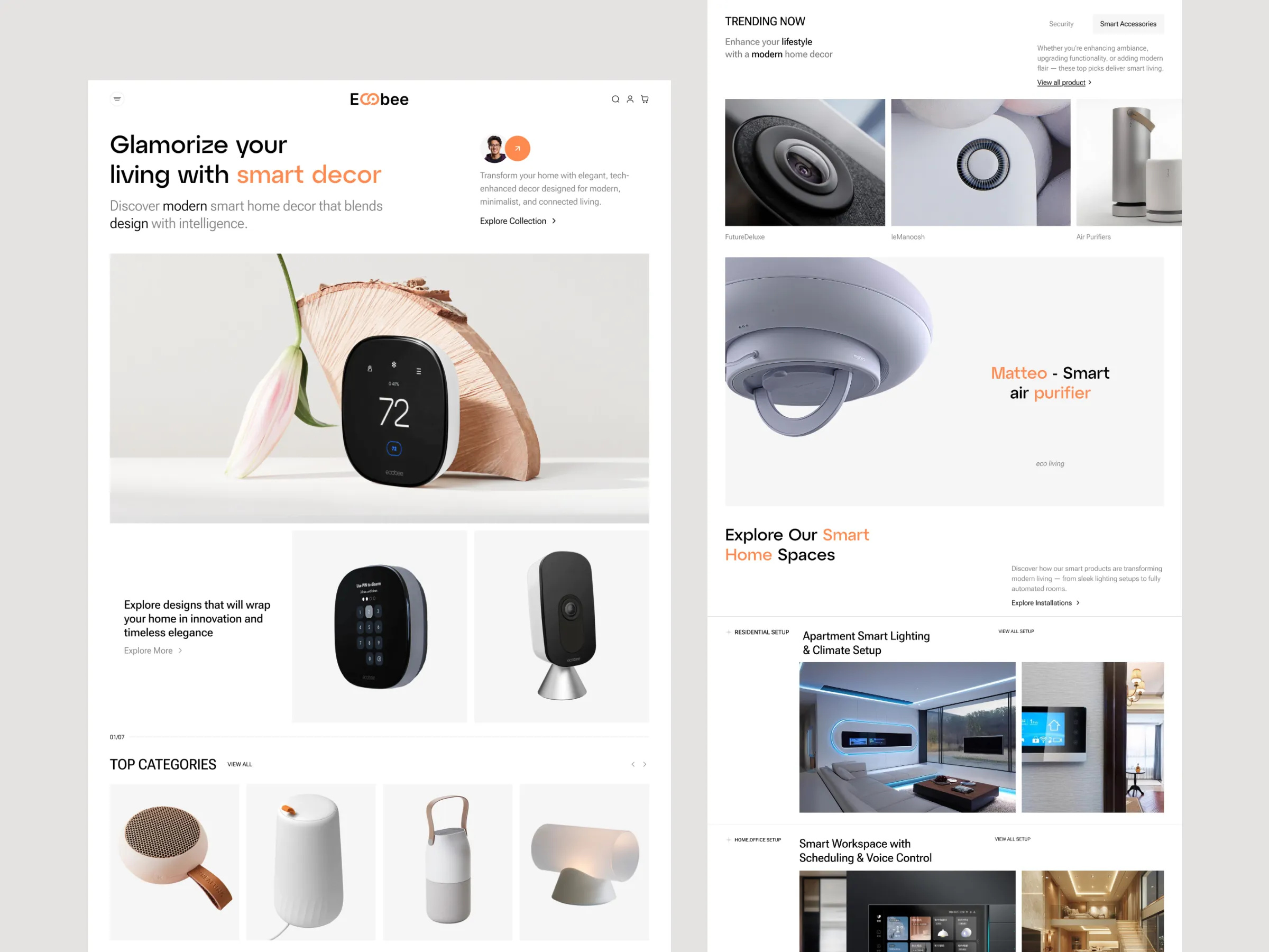 Smart Home Decor E-commerce UI brand identity ecommerce ui electric product home decor landing page minimal ui online store shopify shopify design shopify store shopify ui shopify ux shopify website smart accessories smart home smart product web design