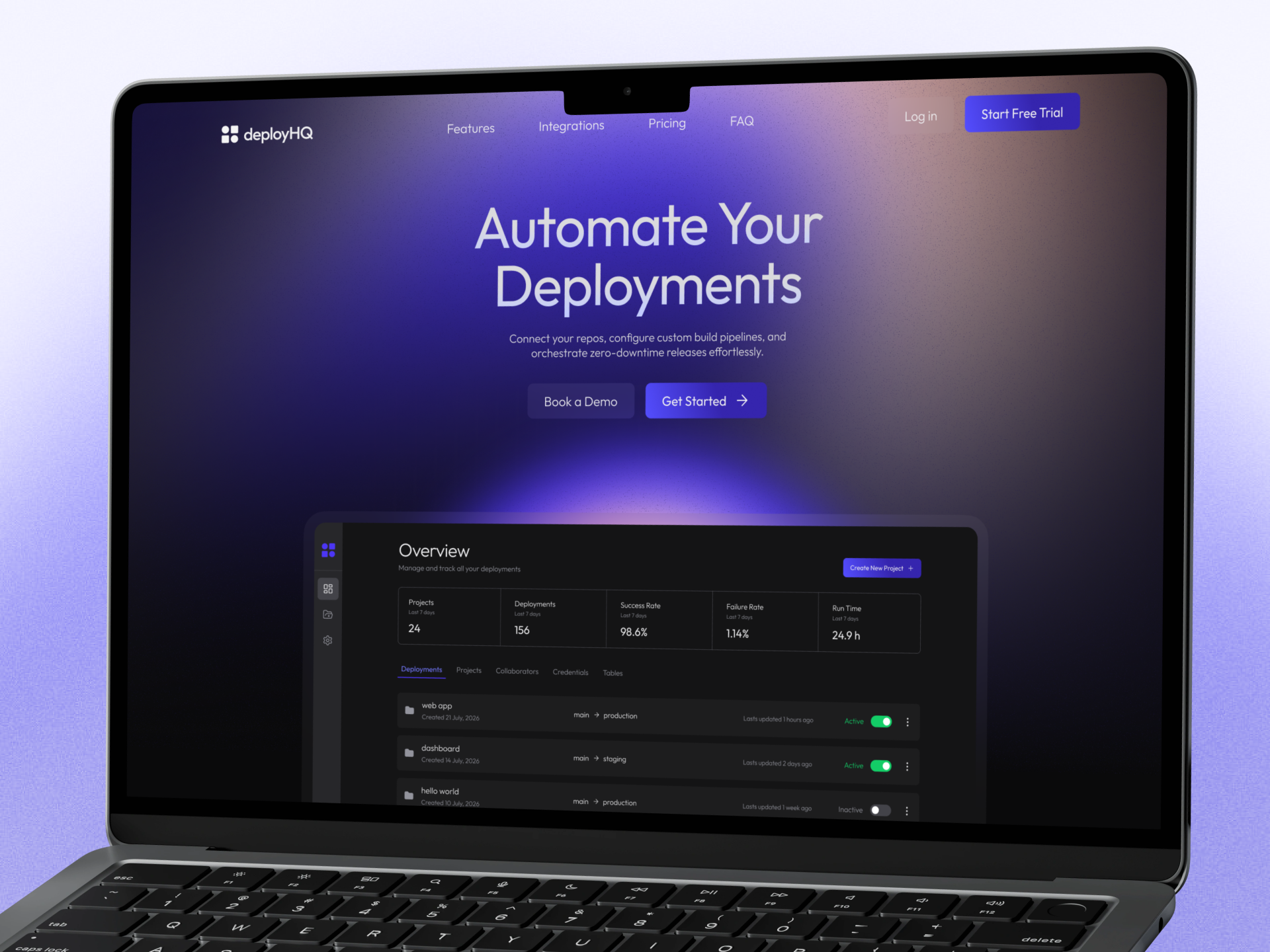 DeployHQ - Dark Mode Hero & Product Showcase cleandesign cleanui darkmode design developer devops landingpage saas ui webdesign