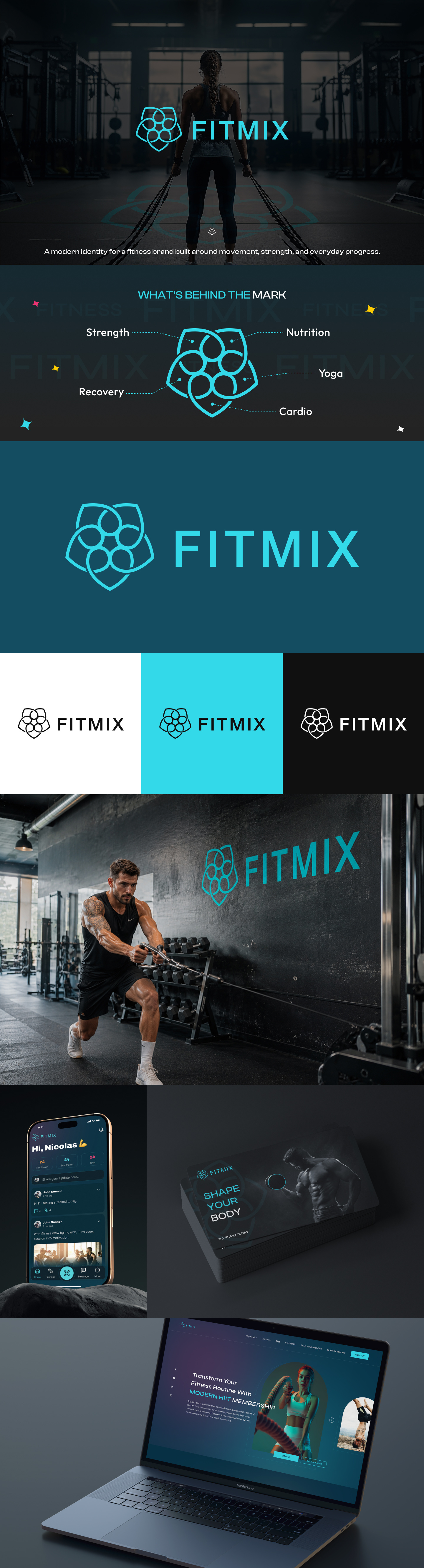 Fitmix - Brand Identity | Logo Design | Website | Mobile App branding design figma fitness landing page fitness mobile app fitness website graphic design logo modern website ui ux