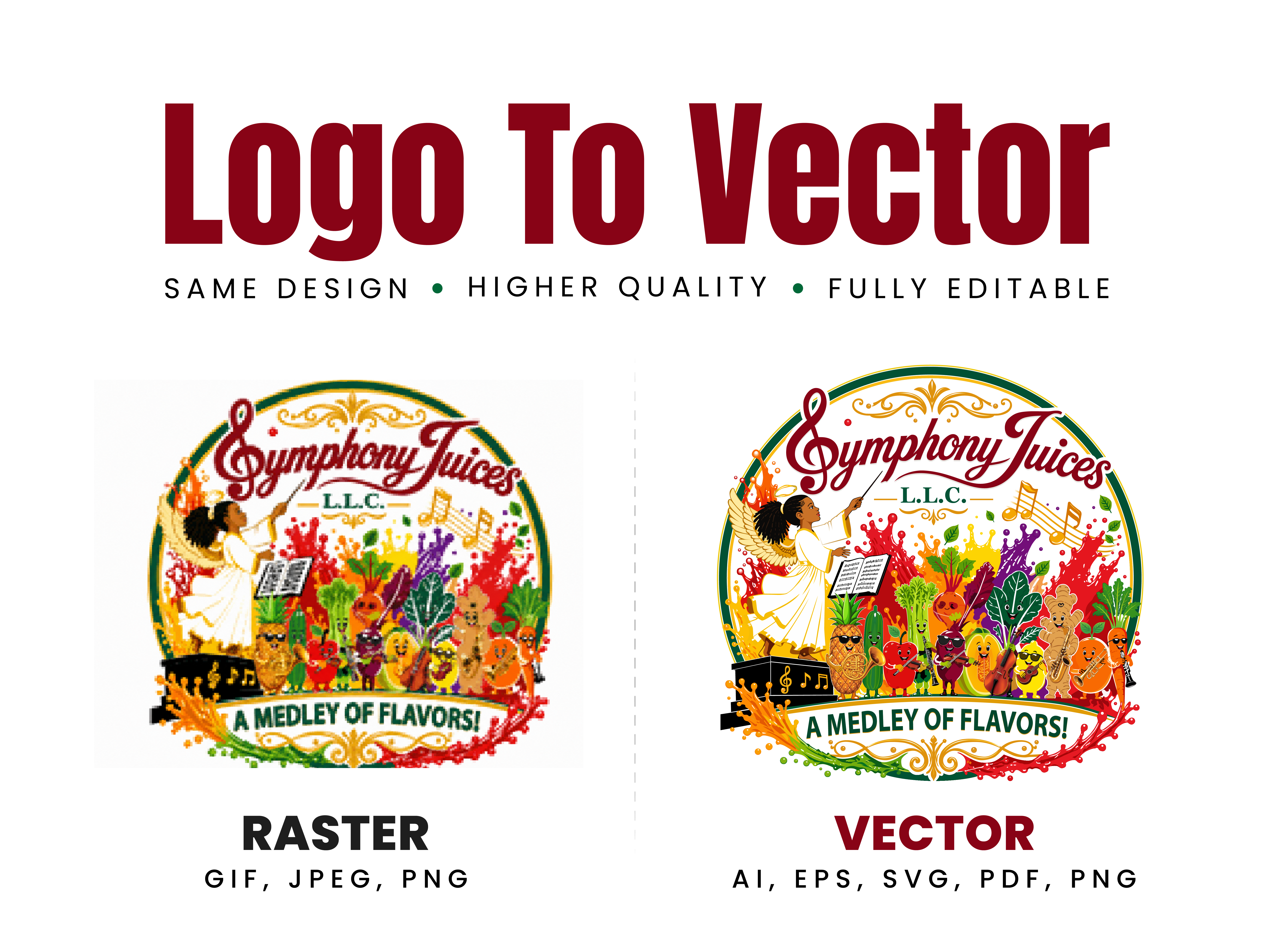 Symphony Juices Product Label Recreation & Vector Artwork adobe illustrator design illustration logo recreation logo redraw manual vector tracing raster to vector ui vector tracing vectorization