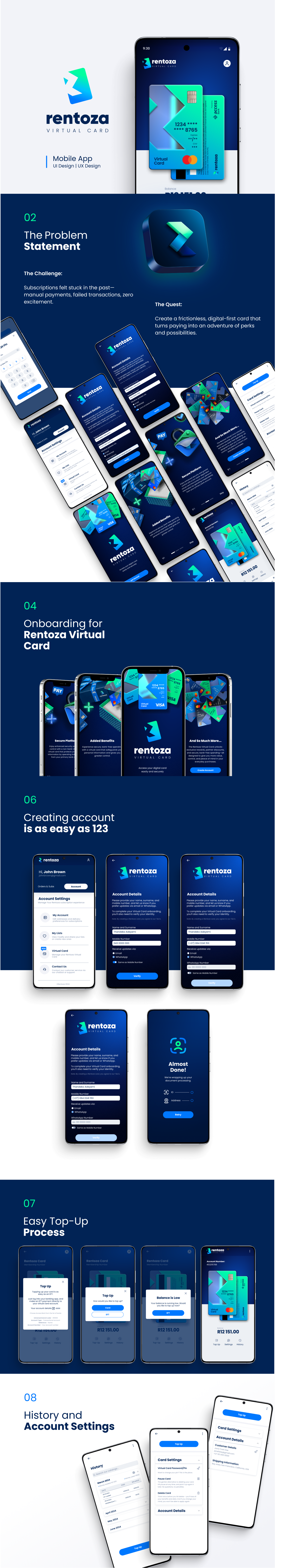 Rentoza virtual card (initial designs) mobile app design product design ui ui design uiux design ux design