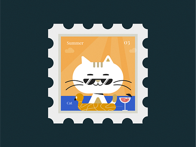 Cat Stamp: 03. Summer Edition cat drink figma illustration paws season stamp summer sun sunglasses tube vacation vector