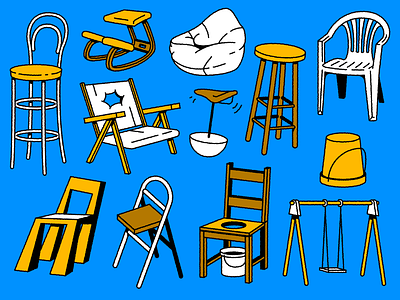 Just Chairs🪑 chair character couch design doodle editorial furniture house icon illustration interiordesign logo pillow poster sit sofa soft