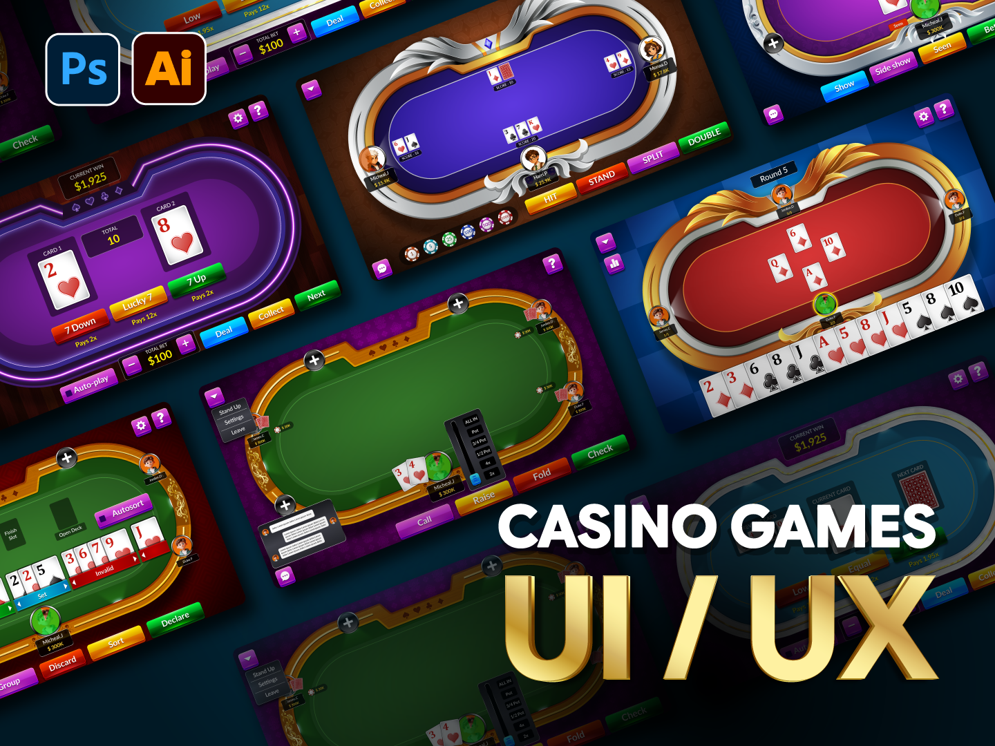 Casino Games UI/UX cardgameui casinoui figma gameart gameui gameuidesign gaminginterface graphic design illustration illustrator mobilegameu photoshop pokerui rummyui ui uiux