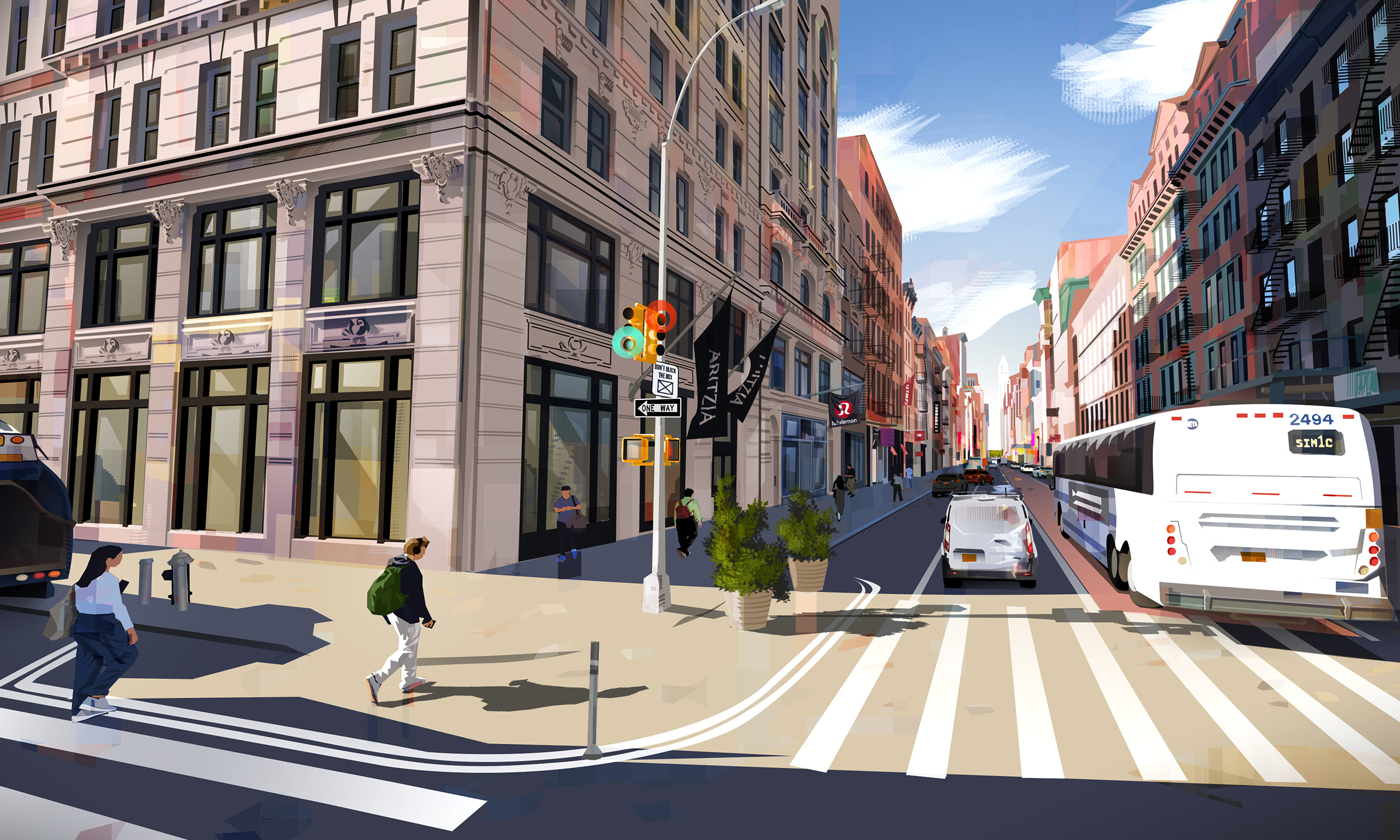 One Way cars city citylife colourful illustration new york nyc print street vector