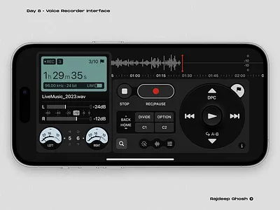 BuiLD 1.0 ~ Day 8 - Voice Recorder Interface adobe beginner build darkmode design designdrug dribbble figma ios minimal neumorphism skeumorphism ui voice recorder watchmegrow