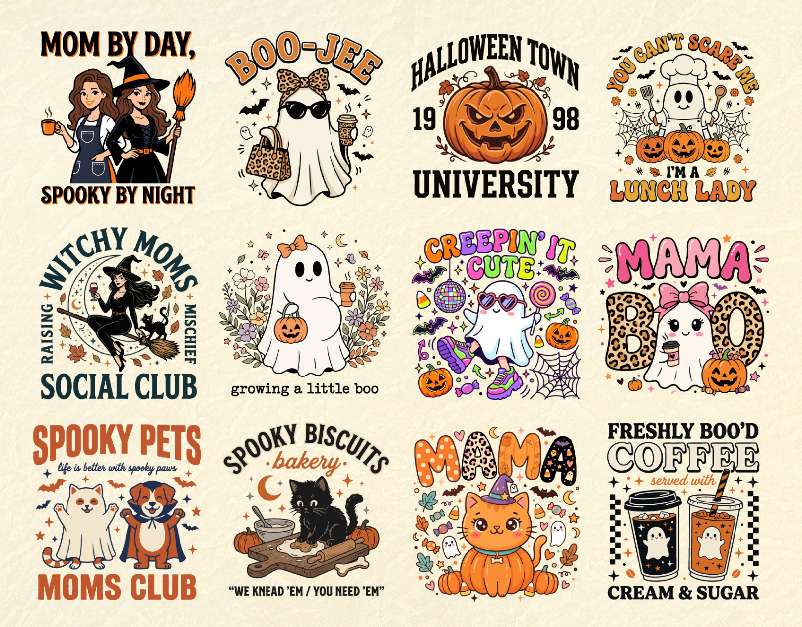 Retro Halloween T-Shirt Design Collection apparel clothing custom tshirt cute ghost graphic design halloween halloween shirt kawaii merchandise pod pumpkin retro halloween spooky spooky season t shirt tshirt tshirt design typography vector illustration witch