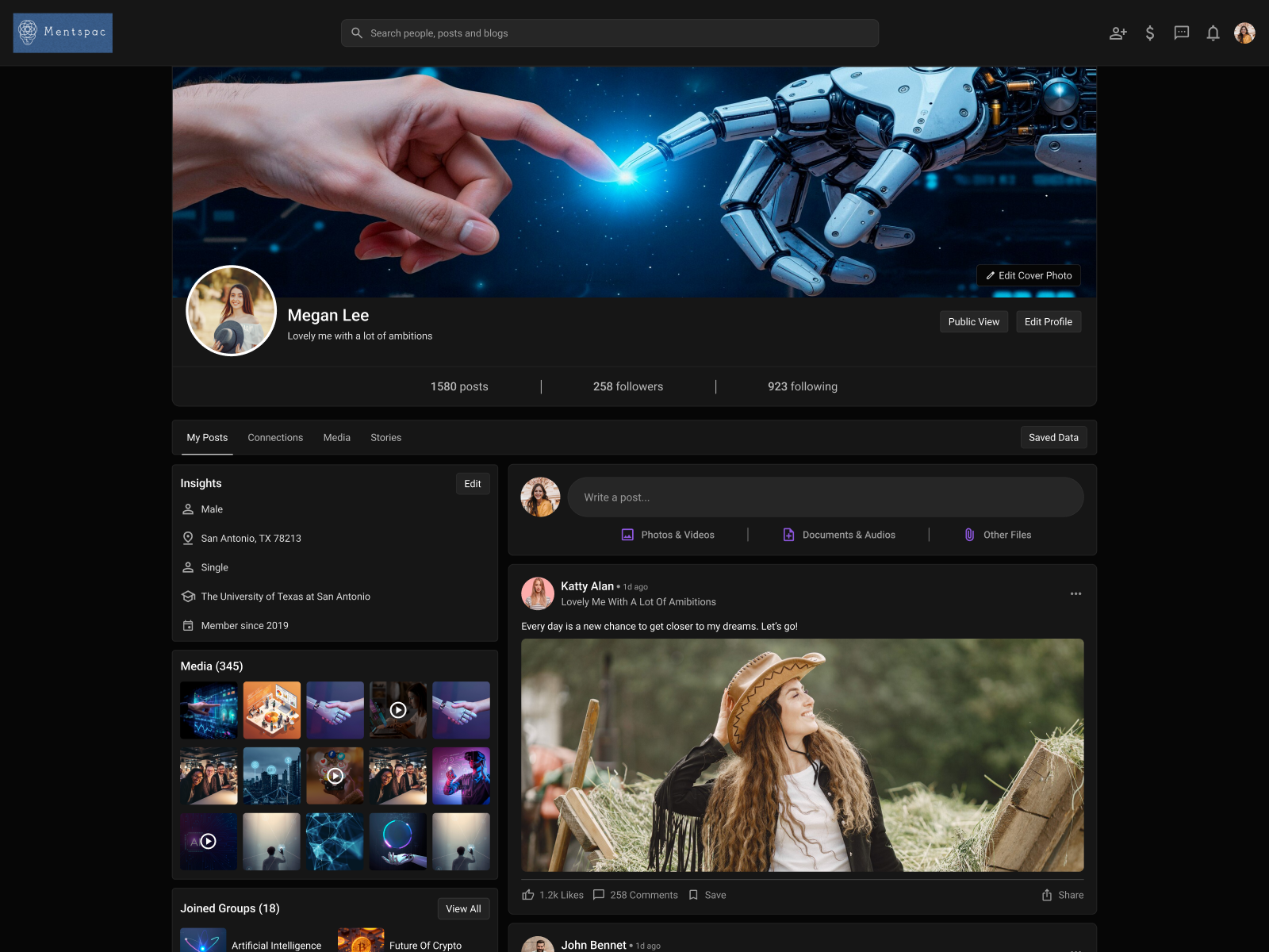 Social Media User Profile Concept | Dark & Light Mode UI auto layout figma dark and light mode dark mode ui design system ui figma ui kit high converting ui light mode ui micro interactions modern web design next gen ui design profile page design scalable ui design social feed ui social media profile social network ui social platform ui ui kit design ui ux design user profile ui web app design