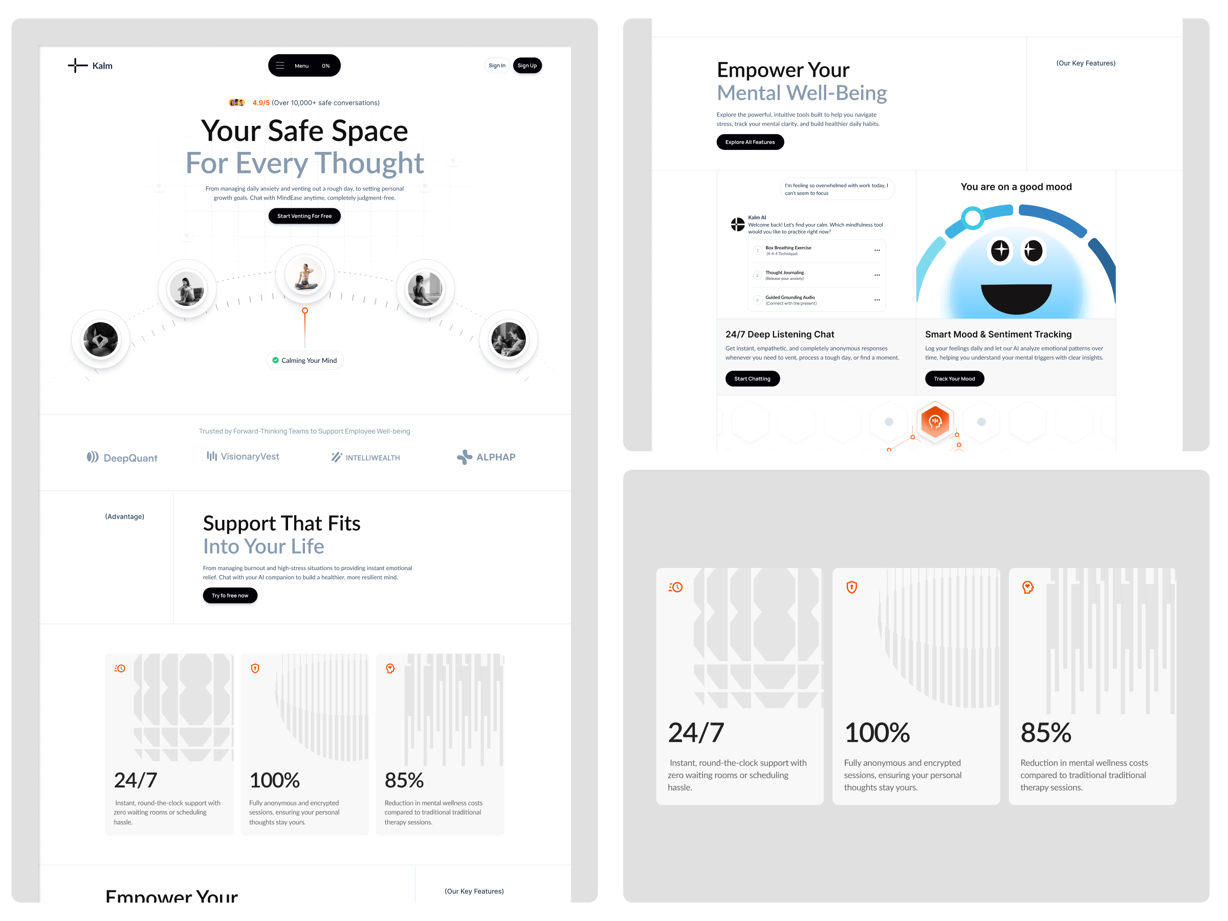 AI Therapist Mental Health Landing Page ai ai assistant ai therapist health app landing page mental health mental health app mental health landing page mental health tracking mental wellness minimal modern product design saas ui design ux design website wellness wellness app wellness landing page