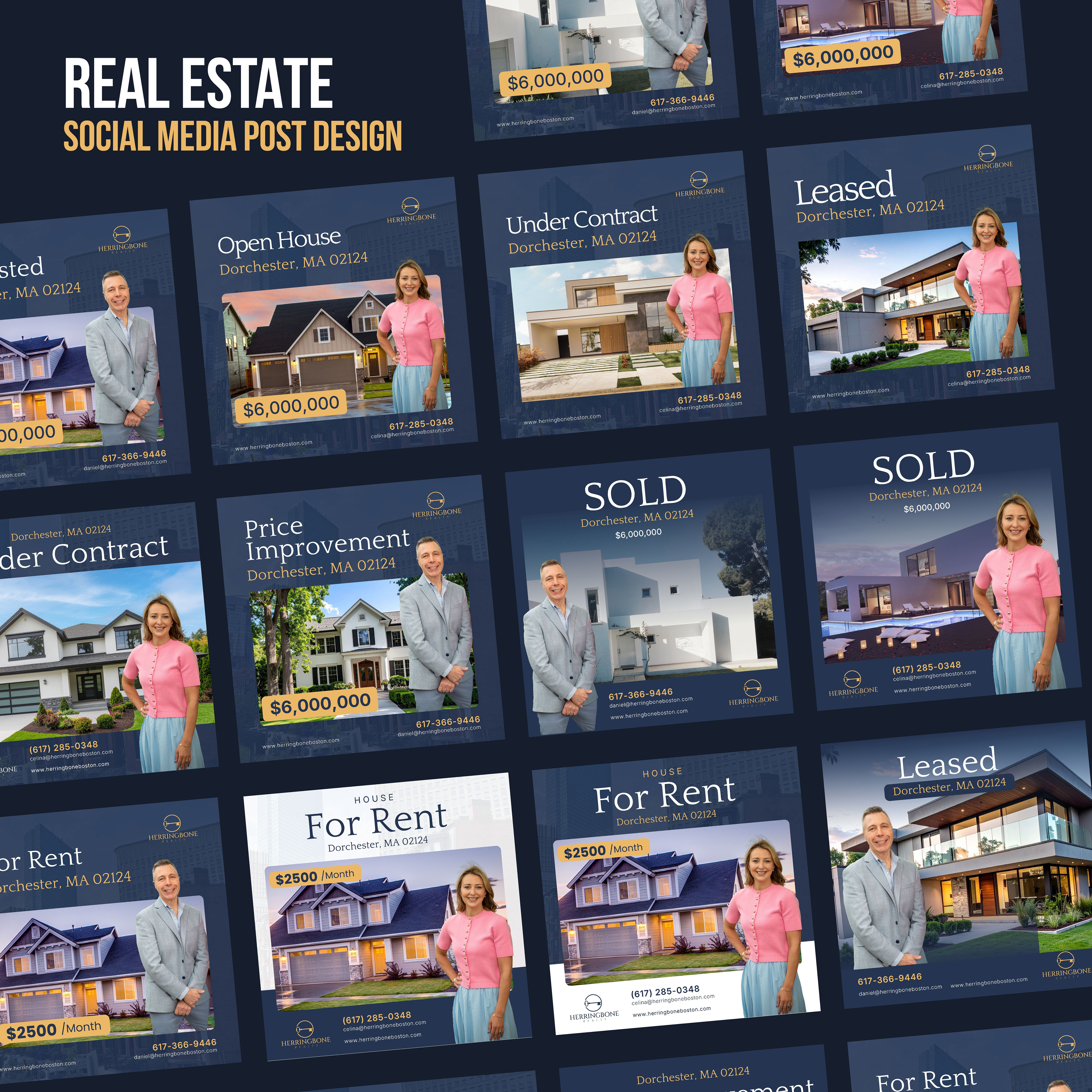 Real Estate Social Media ads advertisement design estate graphic design graphicdesign illustration marketing posts realestate rent social ads social media sold