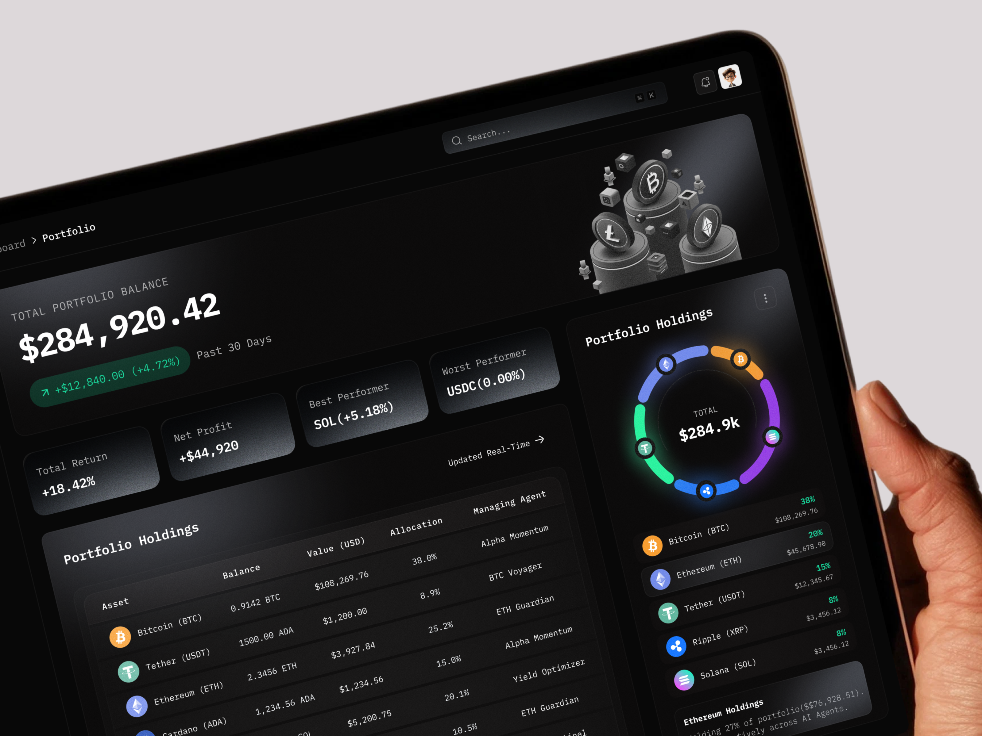 AI Crypto Portfolio | Intelligent Wealth Management Dashboard admin panel ai dashboard ai finance ai travel assistant blockchain crypto dashboard crypto portfolio crypto ui financial app fintech personalized travel app portfolio management web design web site design web3 web3design website