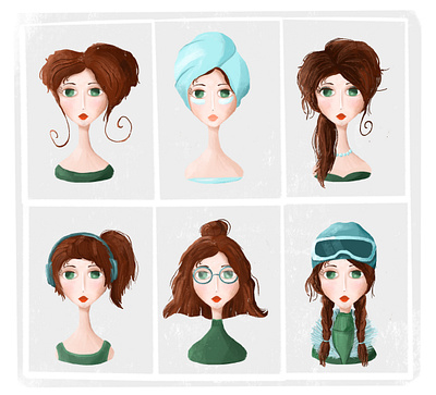 The character's images appearance avatar characters beauty character face fashion female avatars female faces girl hairstyle illustration images look makeup portrait procreate set of avatars style women characters
