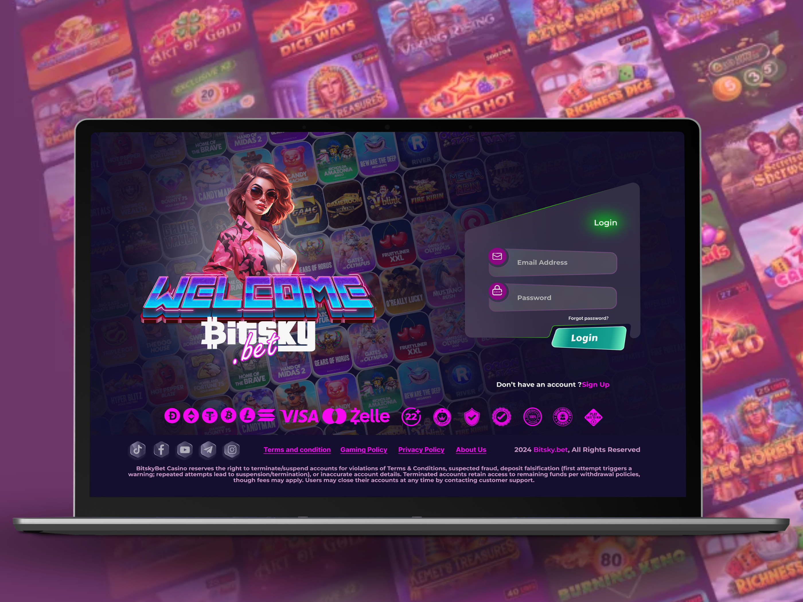 Bitsky UI - Login Screen Design 🚀 branding casino design casino ui crypto casino design gambling platform gaming ui illustration logo ui