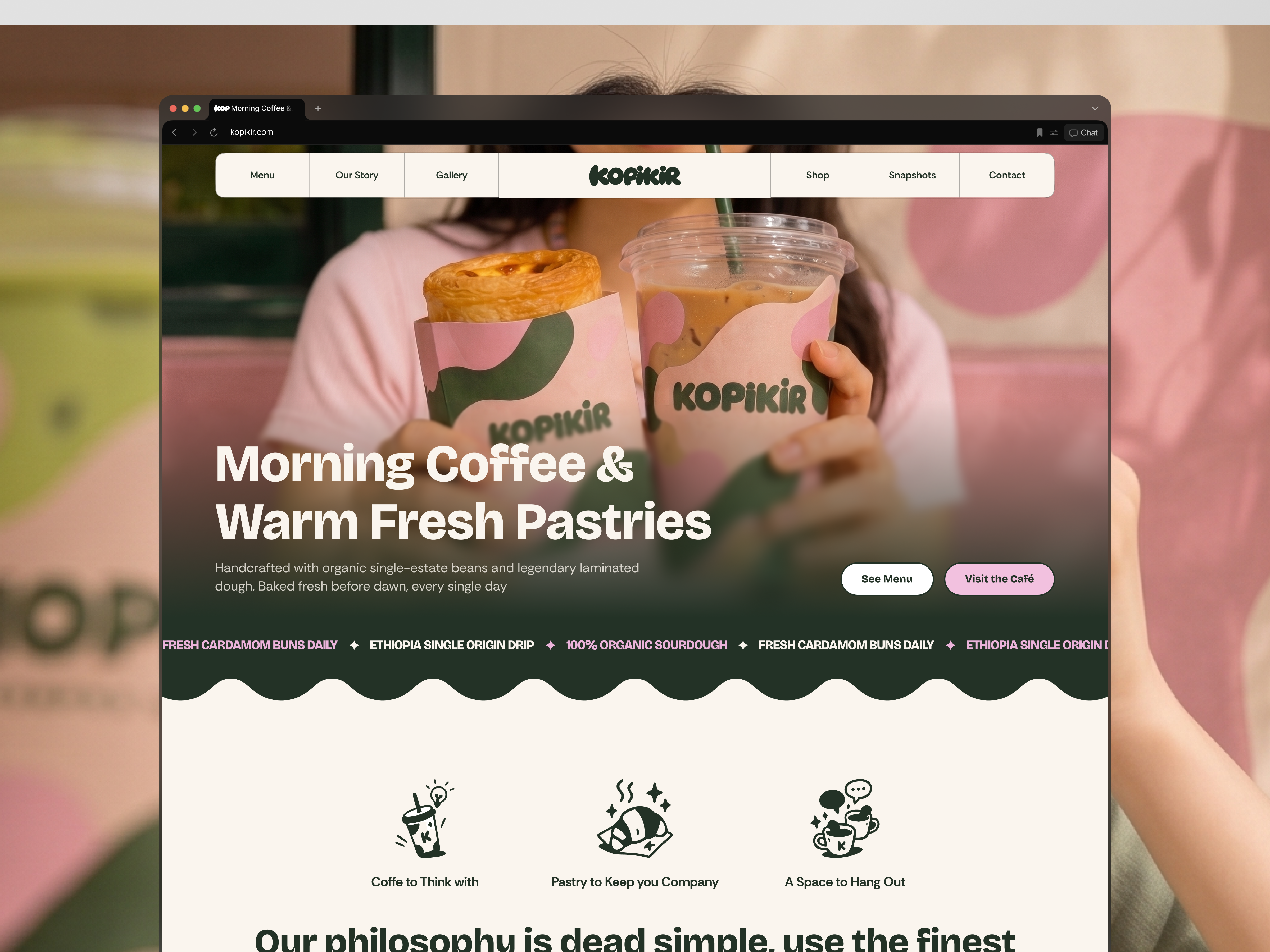 KOPIKIR - Landing Page cafe catalogue clean coffe shop company profile design e catalogue food fun landing page layout listing marketing apge playful restaurant section ui web web design website