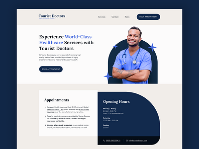 Tourist Doctors - landing page design blue clinic web design design doctor landing page medic web app medical ui