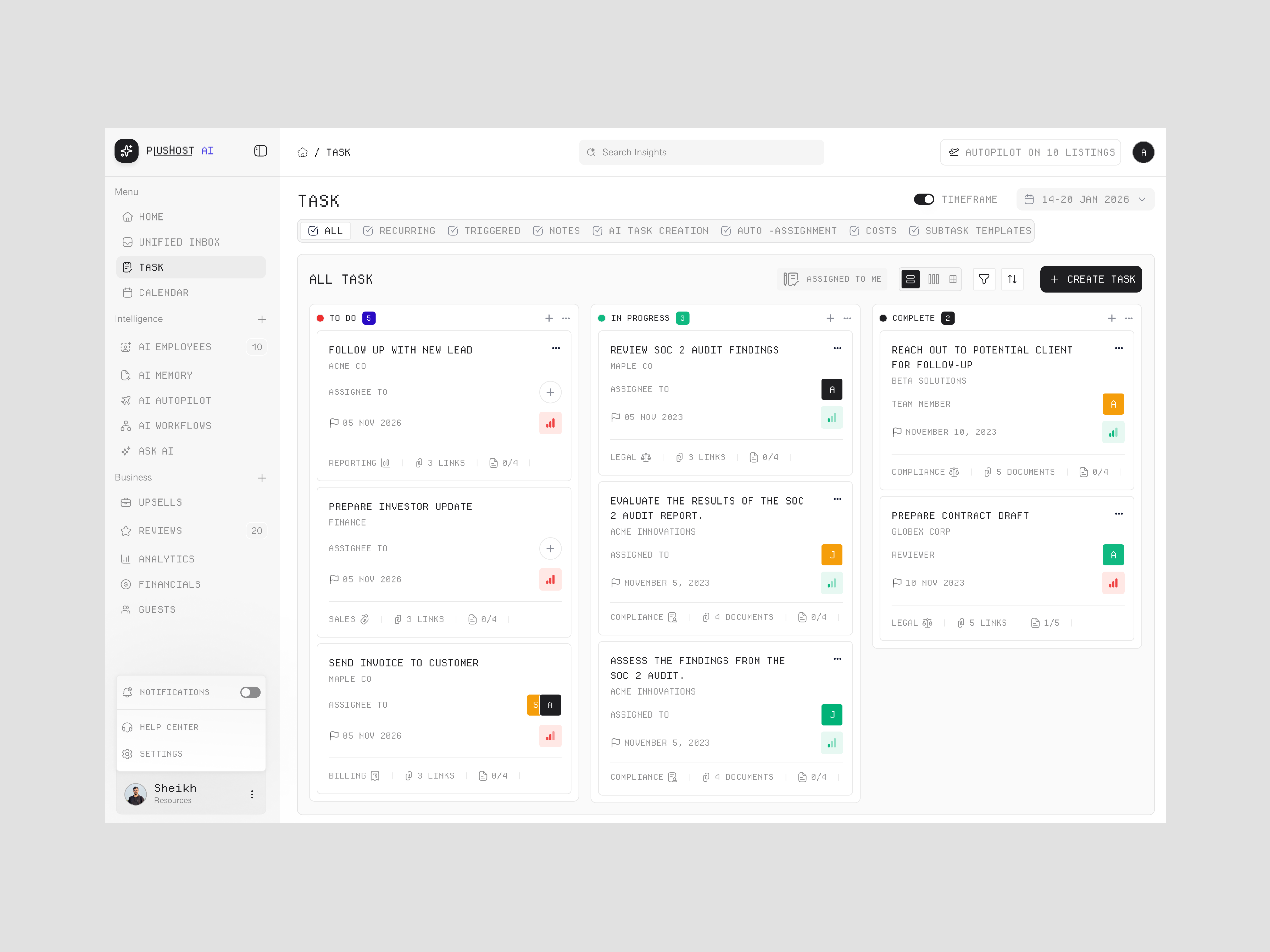 AI-Task Management Dashboard agi ai assistant ai power dashboard clean interface crm dashboard dashboard ui design hotel management dashboard planning tool product real estate saas task board task manager design task tracking team collaboration tool ui ux web app