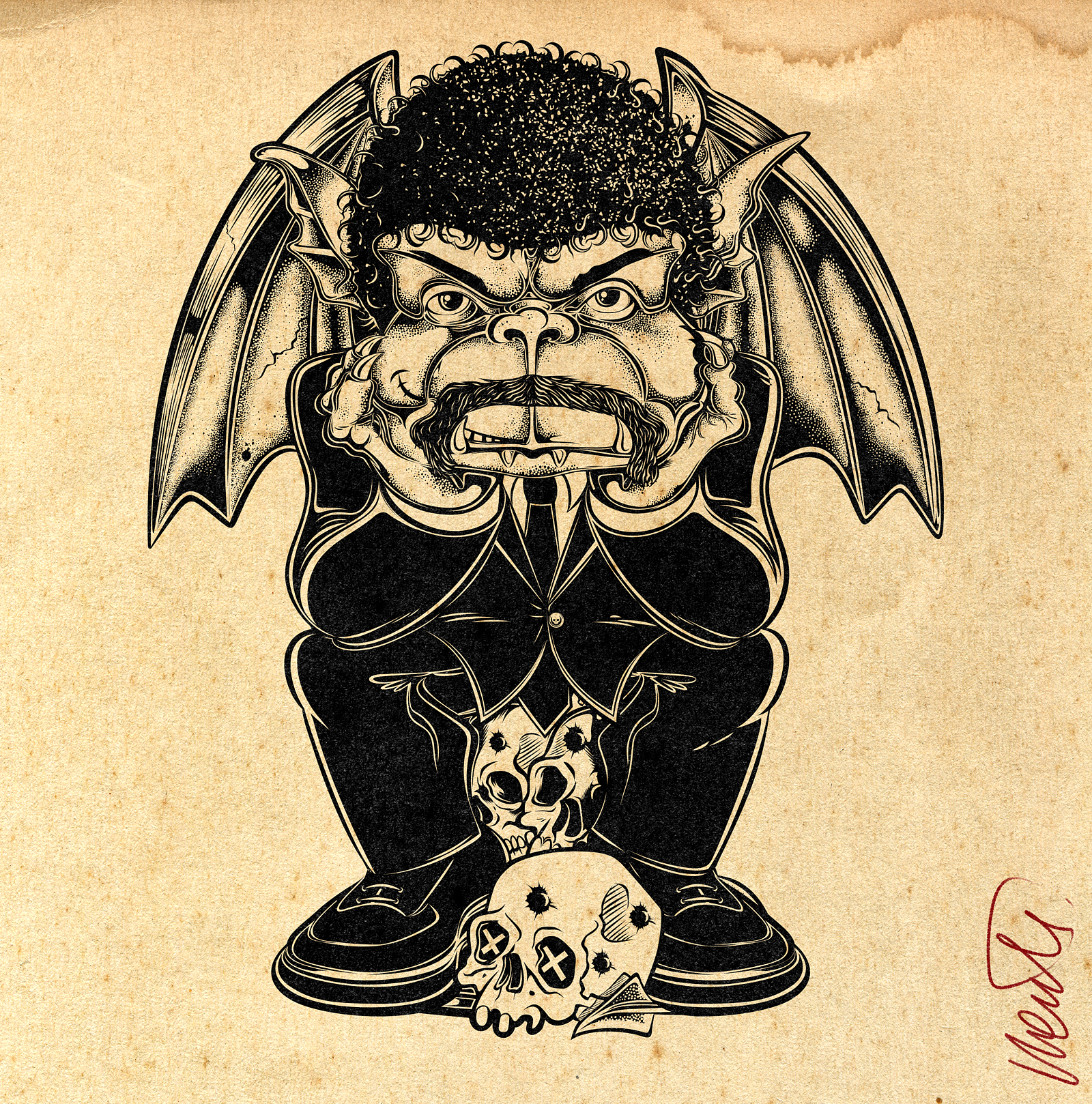 TEEN GARGOYLE DRAWING – JULES WINNFIELD INK 1990s cinema black and white art character design crime film cult cinema detailed linework ezekiel 25 17 gargoyle drawing illustration ink drawing jules winnfield lowbrow art monochrome illustration movie illustration pop culture art pulp fiction quentin tarantino samuel l jackson stippling art teen gargoyle