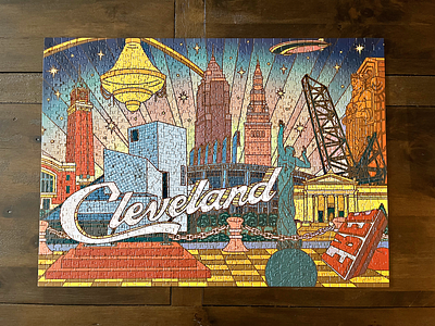 Cleveland Puzzle buildings cityscape cleveland colorful illustration landmarks midwest outlines puzzle vintage