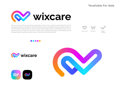 wixcare-healthcare technology logo design- branding brand identity branding care care logo design health healthcare logo icon logo logo design logodesign logos love logo minimalist modern logo software logo tech health logo technology logo w letter w logo