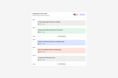 Day Calendar Scheduling Component app calendar clean dashboard design design system graphic design invite saas schedule task ui ui kit ux