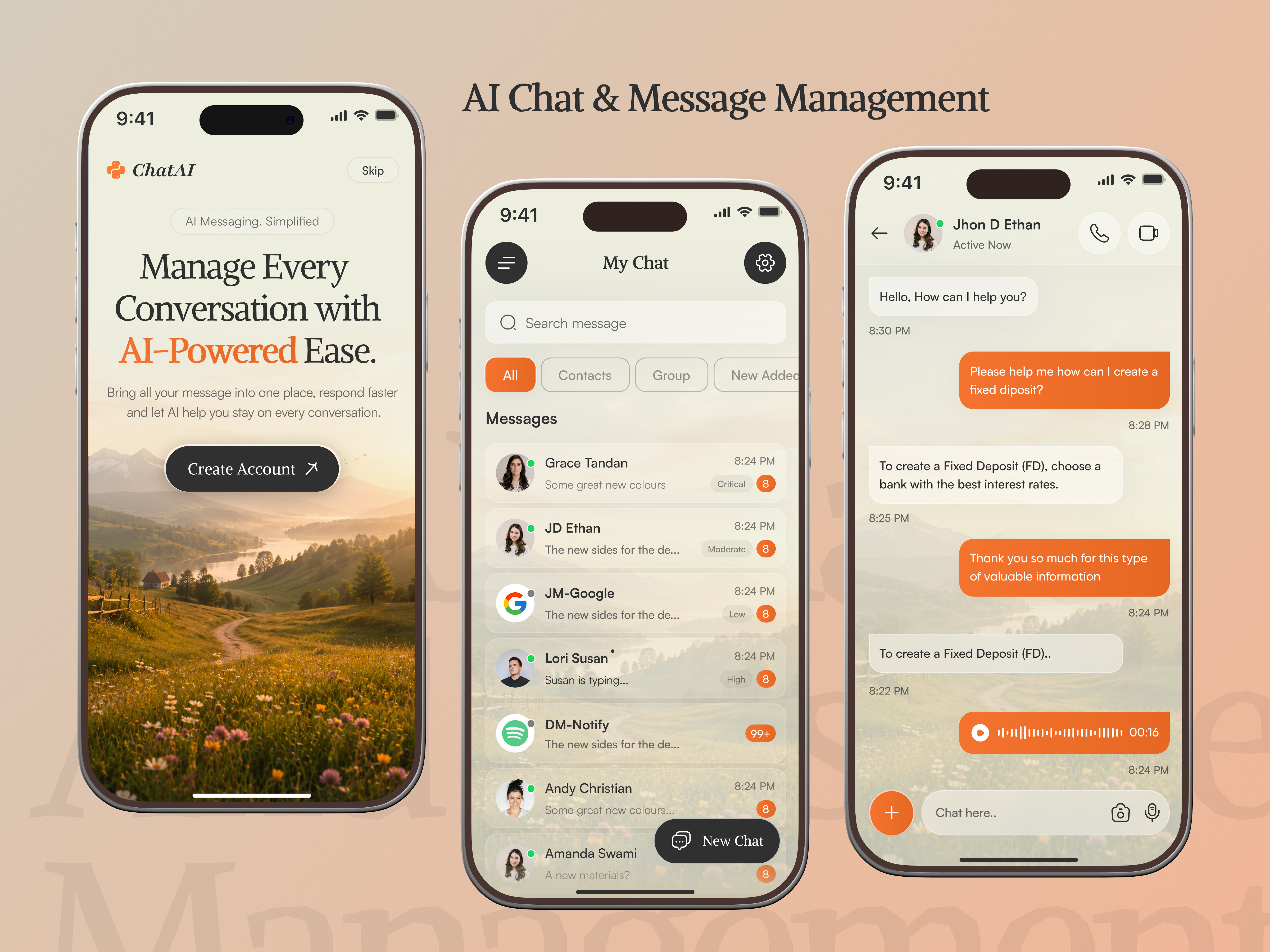 AI Chat & Message Management Mobile App ai ai assistant ai chatbot ai design ai saas app design artificial intelligence chat app chat ui messaging app mobile app mobile ui product design saas saas design saas ui saas ui ux ui design user interface ux design