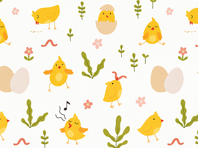 Chicks pattern cartoon character chicken chicks concept cute design doodle easter flat illustration kids little pattern seamless vector