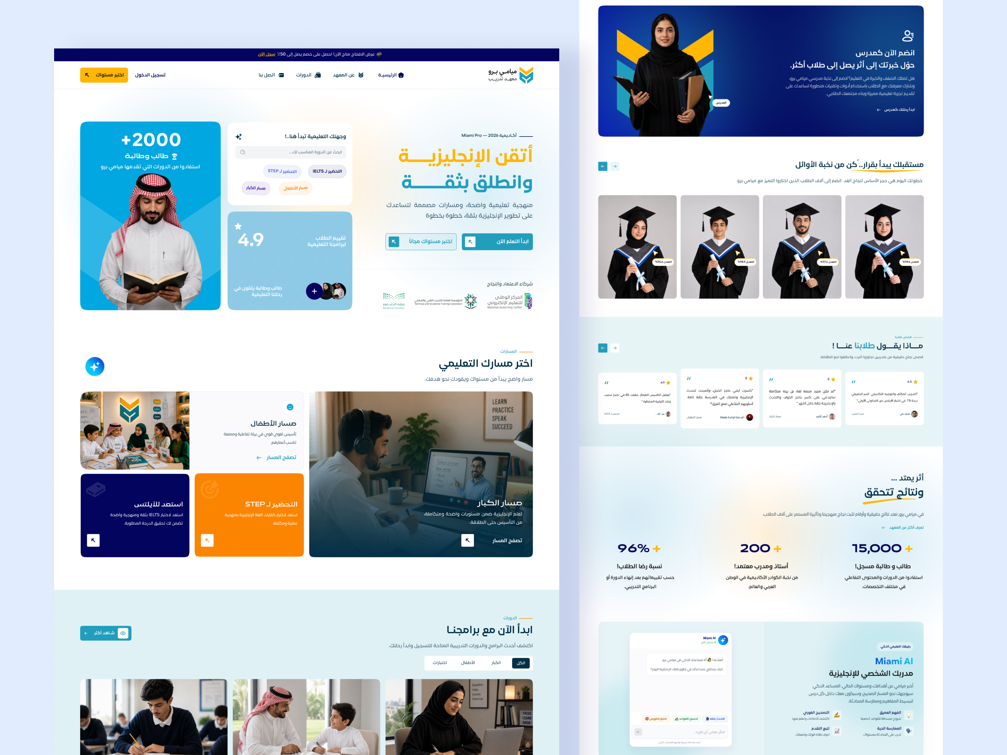 MIAMI PRO || Website Design 🚀 arabicdesign branding cleanui designsystem education figma miamipro productdesign ui uidesign userinterface uxdesign webdesign