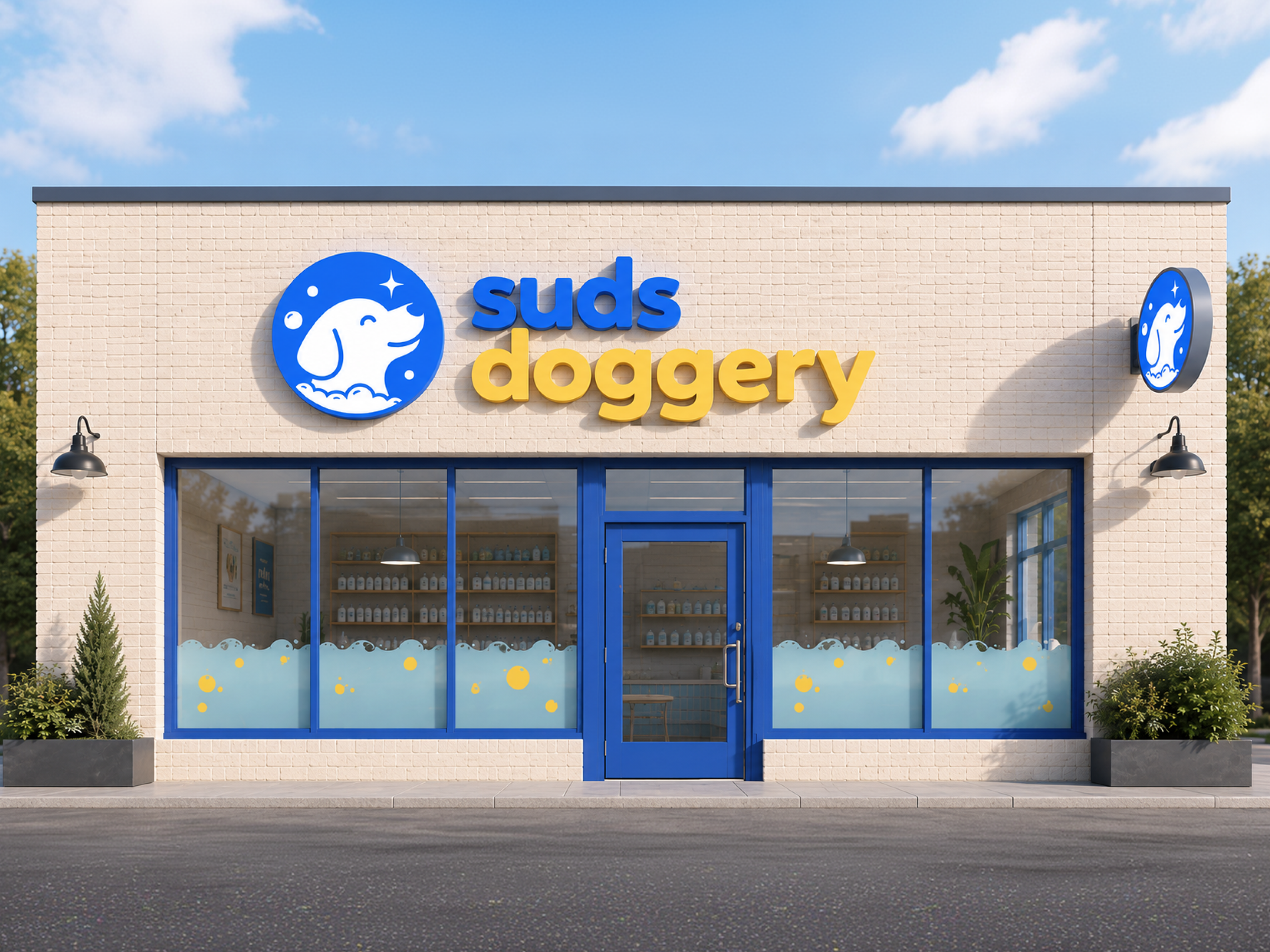 Suds Doggery | Dog Grooming Brand Identity dog brand identity dog branding dog grooming dog wash grooming salon identity system mascot logo pet brand identity pet grooming logo signage design
